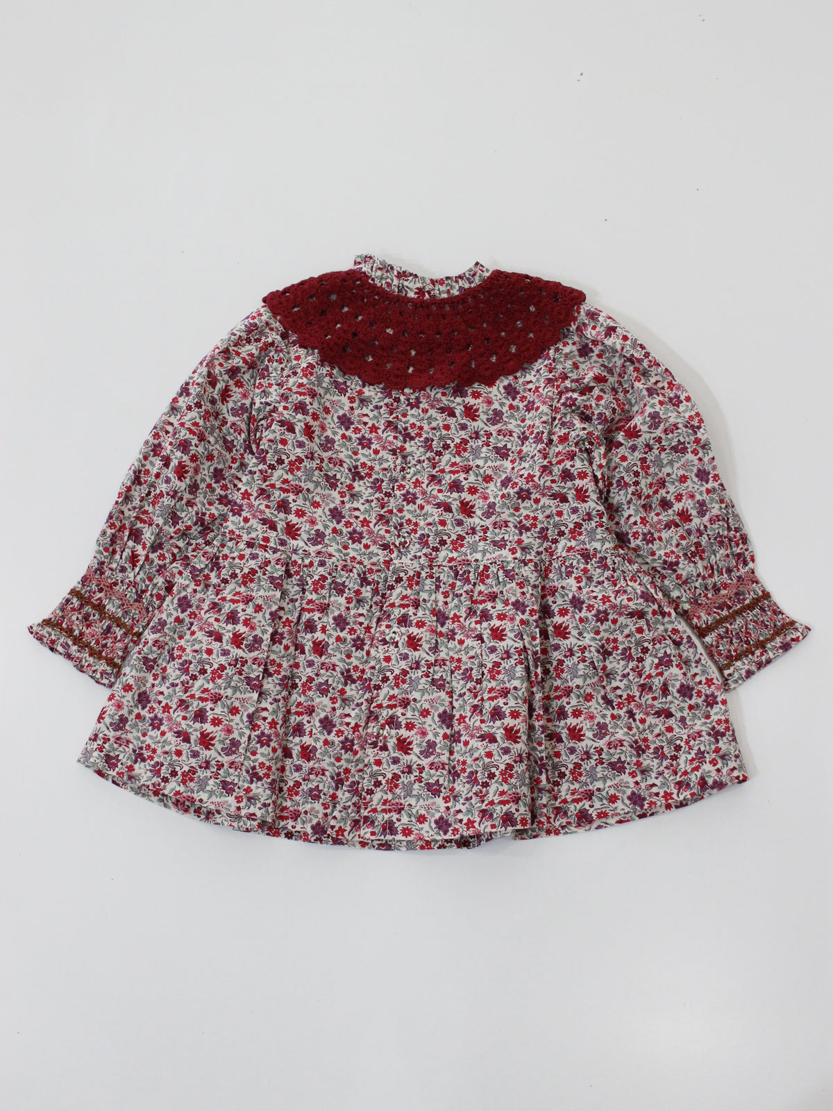 BONJOUR DIARY Handsmock blouse with collar Flowers field print