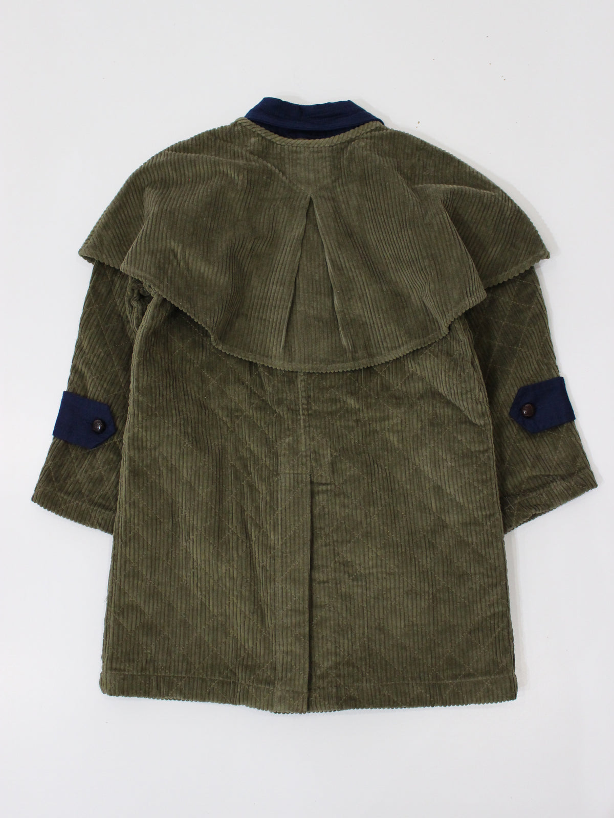 BONJOUR DIARY Trench coat with cape Kaki corduroy / Navy denim collar