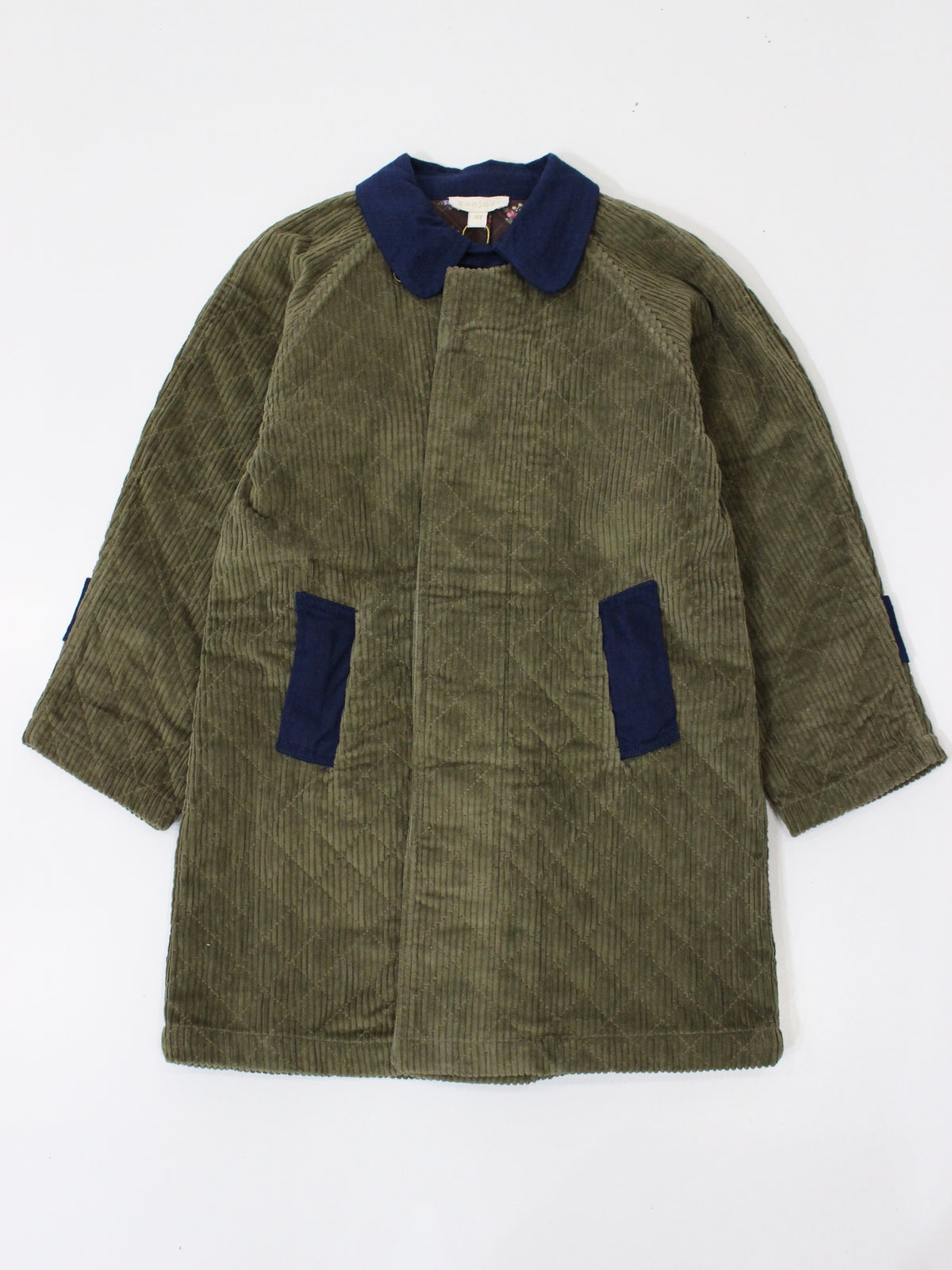 BONJOUR DIARY Trench coat with cape Kaki corduroy / Navy denim collar