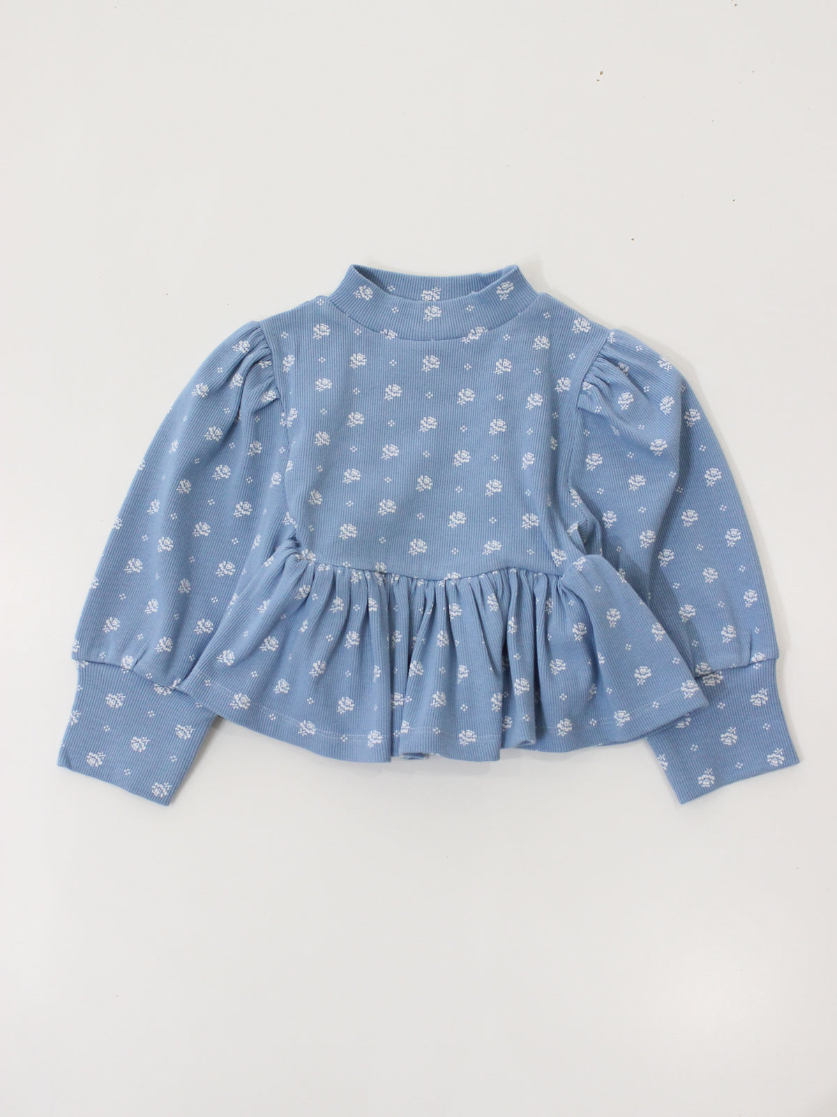 APOLINA MYA PEPLUM JERSEY TOP - MOUNTAIN CALICO BLUE