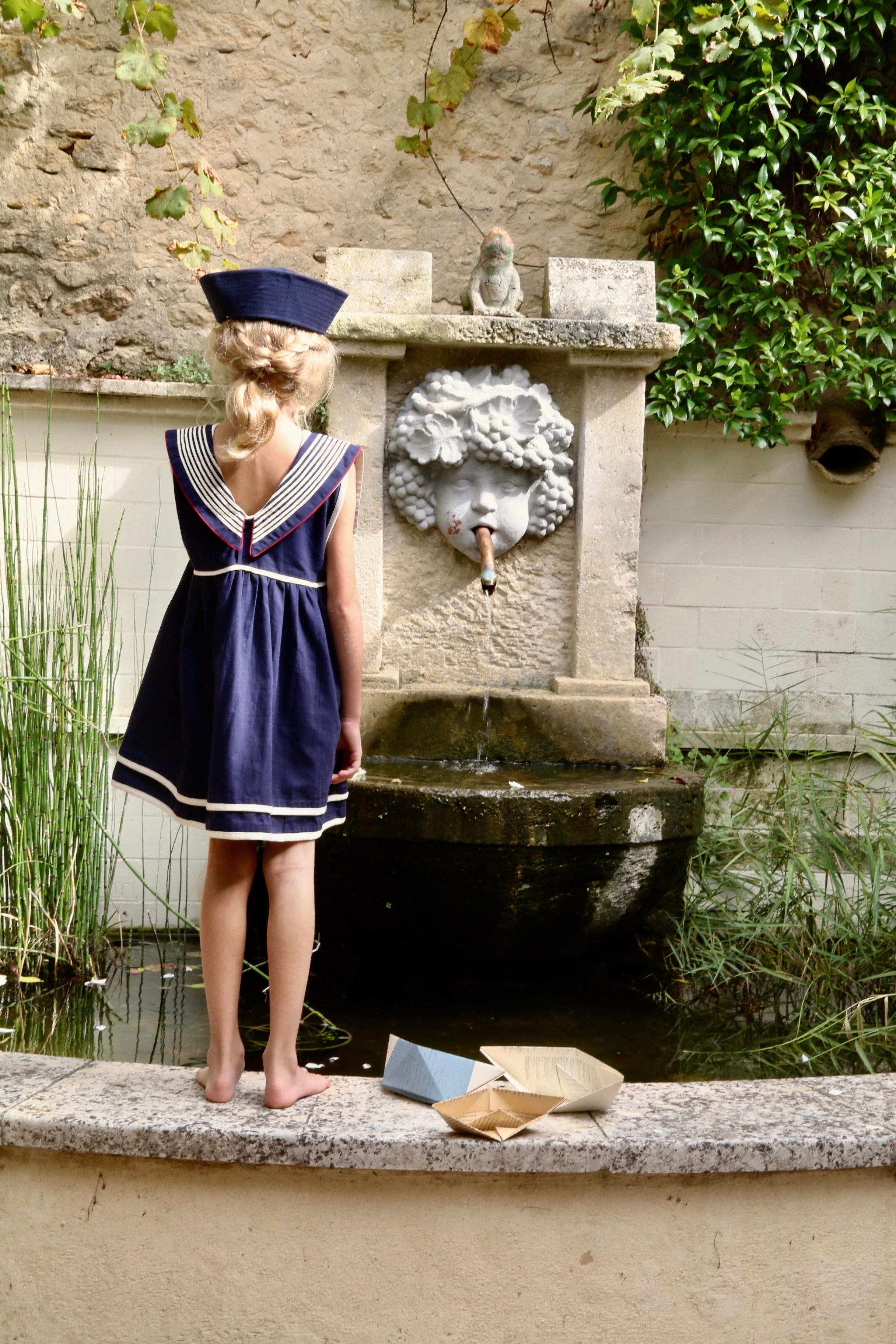 BONJOUR DIARY Sailor dress Dark navy blue solid Denim