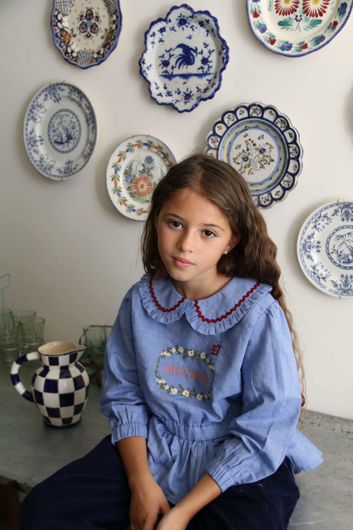 BONJOUR DIARY Embroidered blouse Blue chambray
