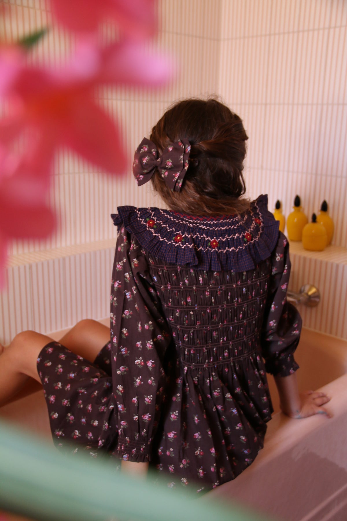 BONJOUR DIARY Tunic with hair clips Little bouquet print