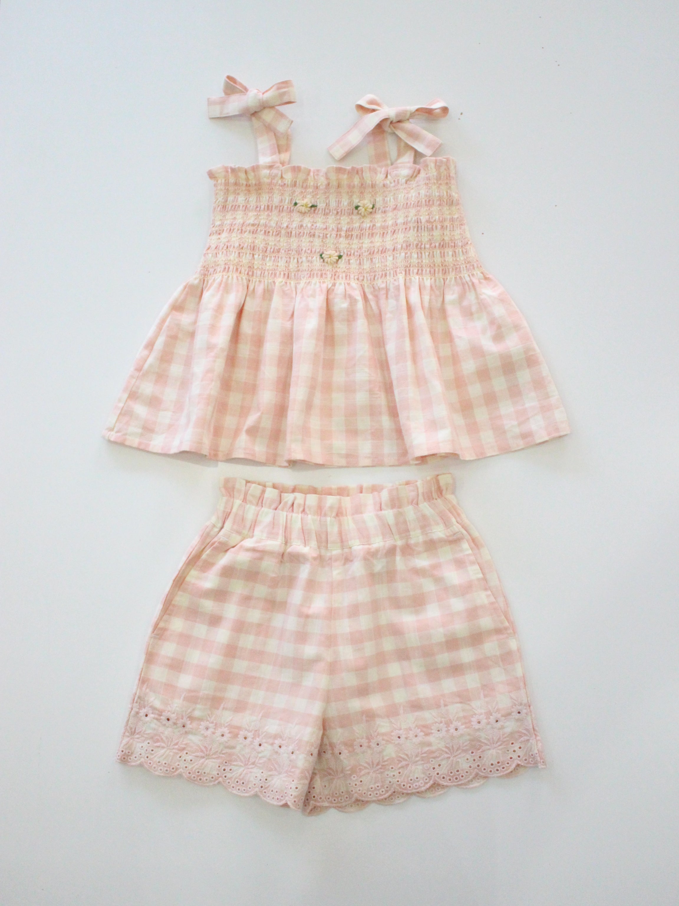BONJOUR DIARY Shorts & top set Pink Vichy with small design eyelete emb