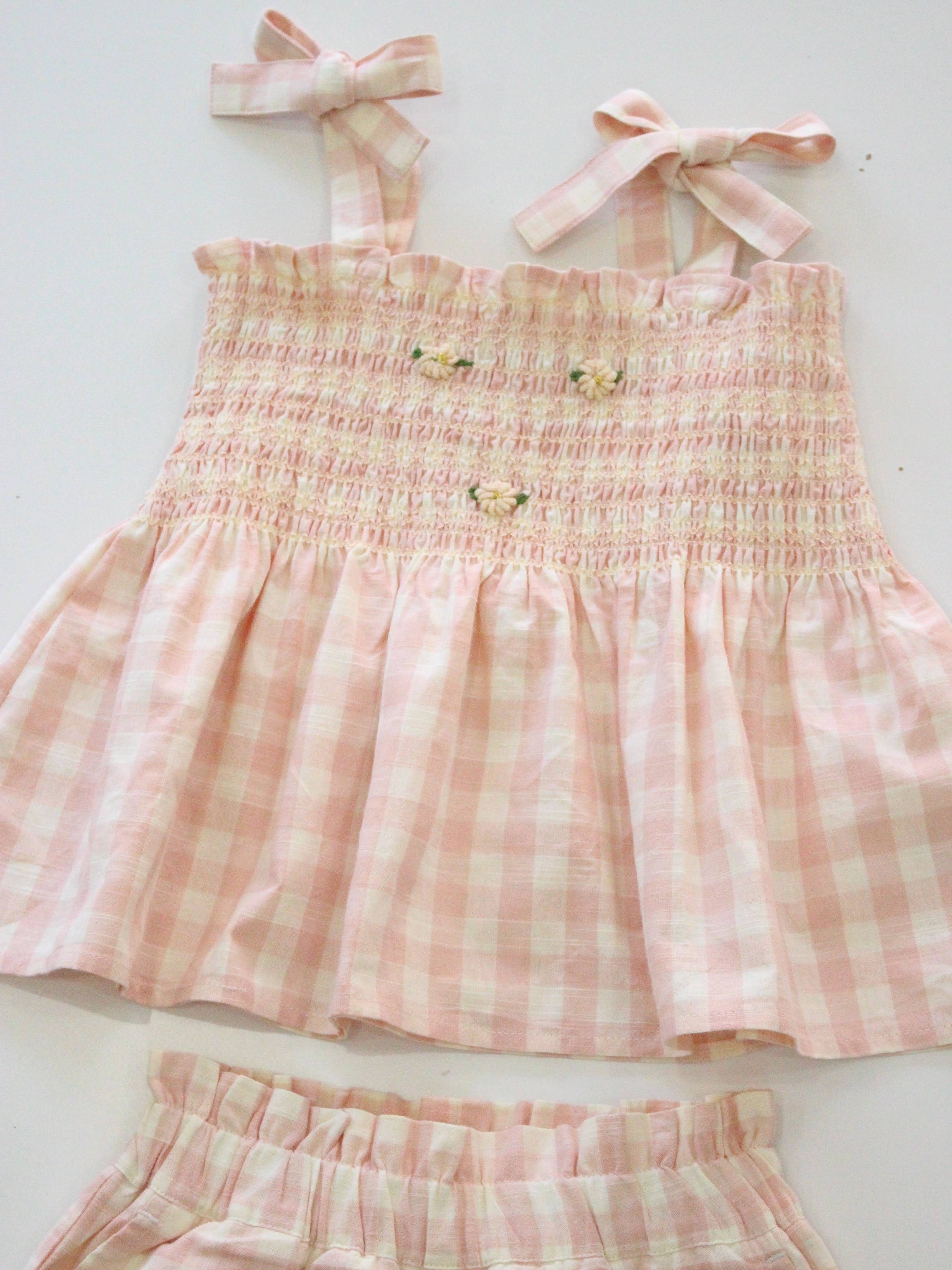 BONJOUR DIARY Shorts & top set Pink Vichy with small design eyelete emb