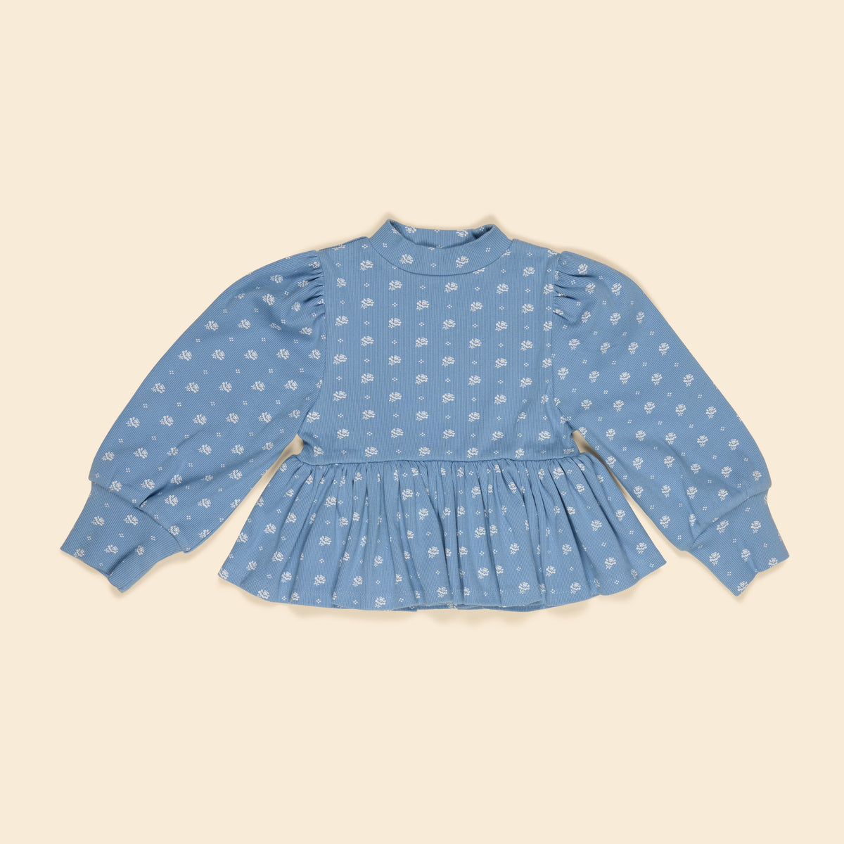 APOLINA MYA PEPLUM JERSEY TOP - MOUNTAIN CALICO BLUE