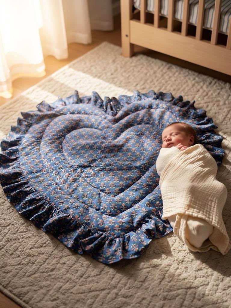saruche Heart Frill Mat Yellow and Blue Flower