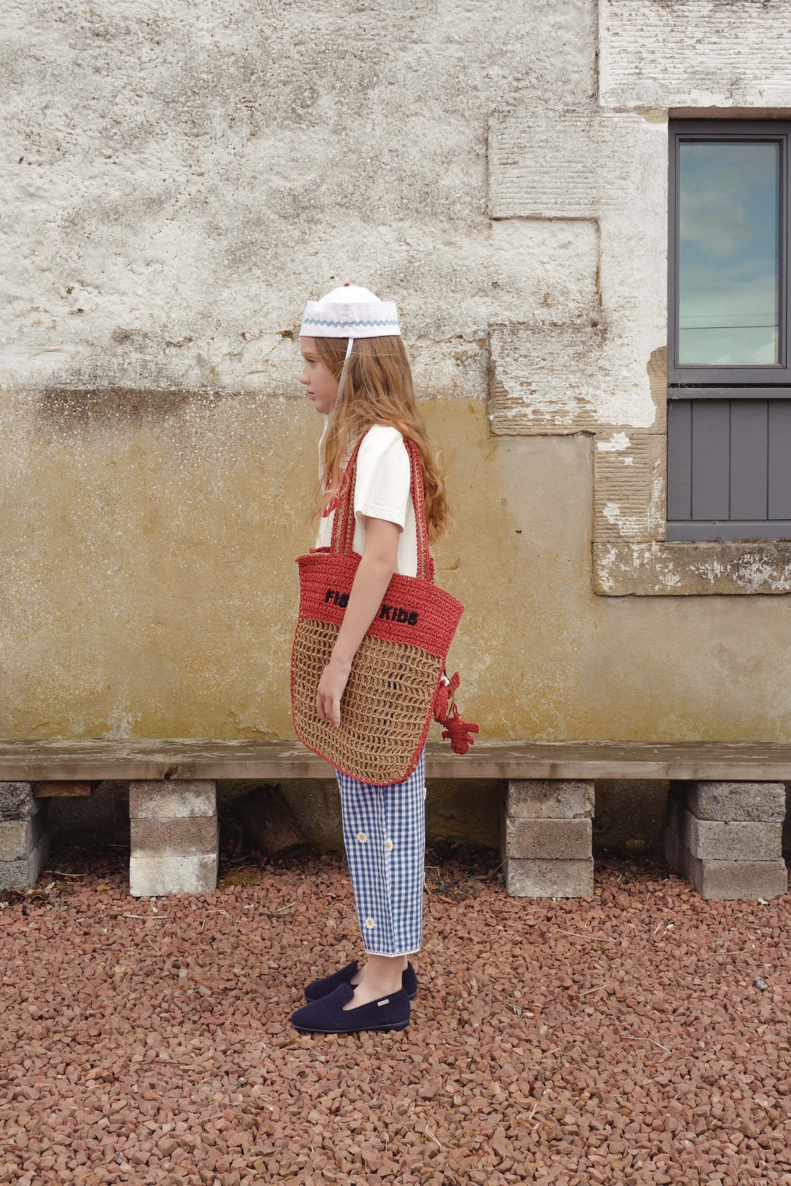 FISH & KIDS BEACH BAG ECRU AND RED