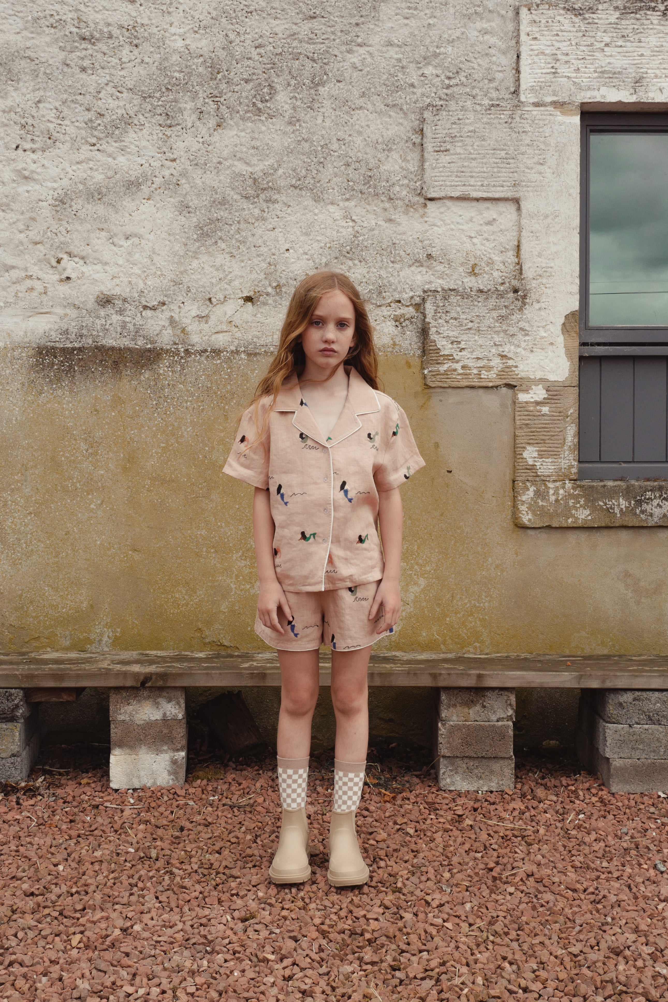 FISH & KIDS ALLOVER EMBROIDERY MERMAID SHORT