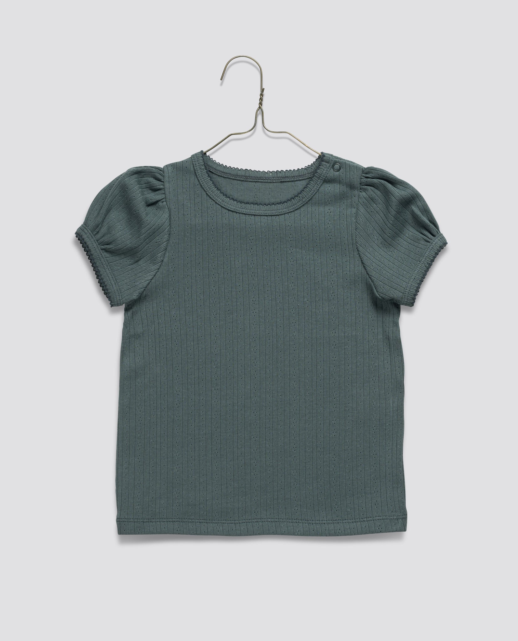 little cotton clothes Pointelle T-shirt in Storm
