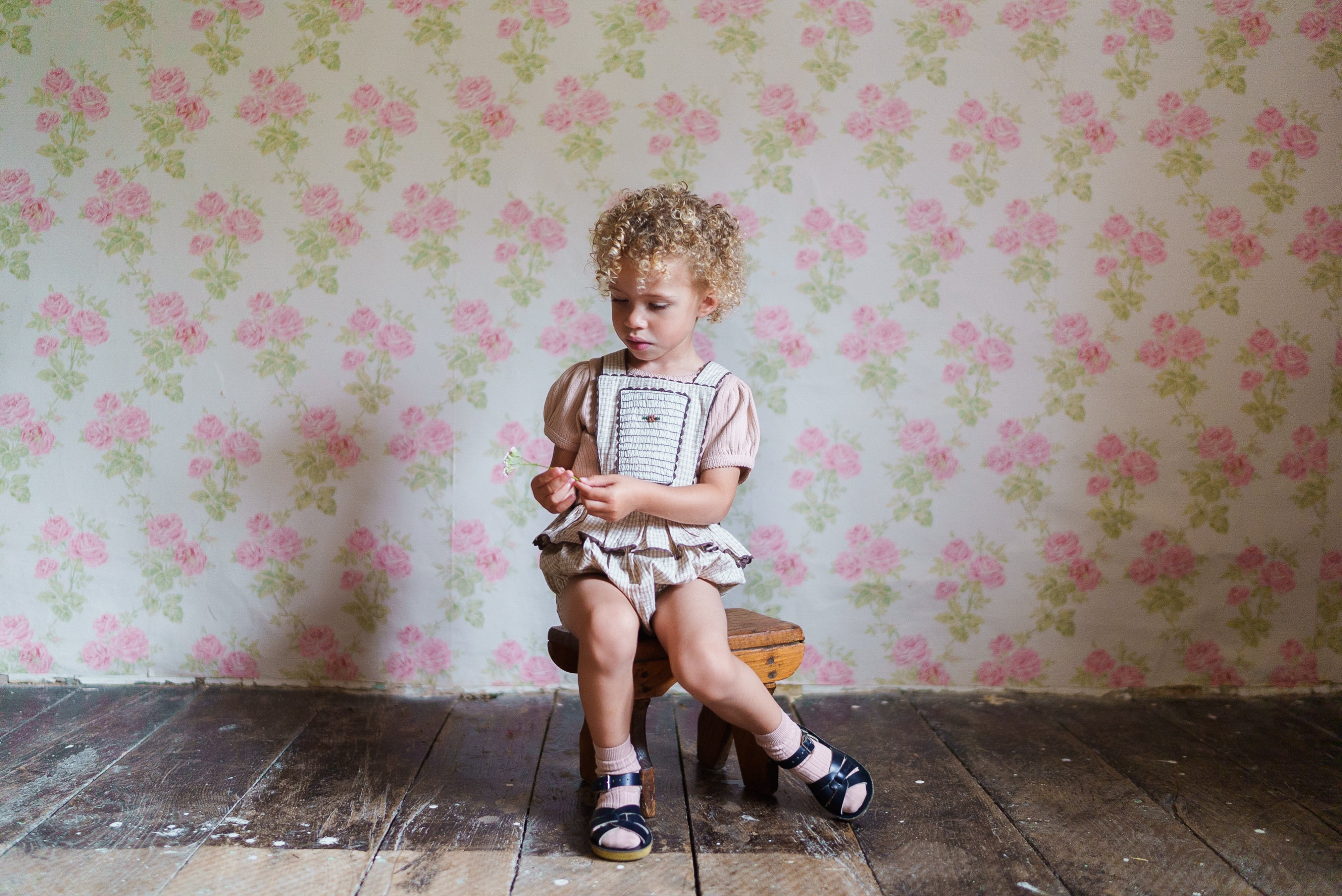 little cotton clothes Pointelle T-shirt in Powder