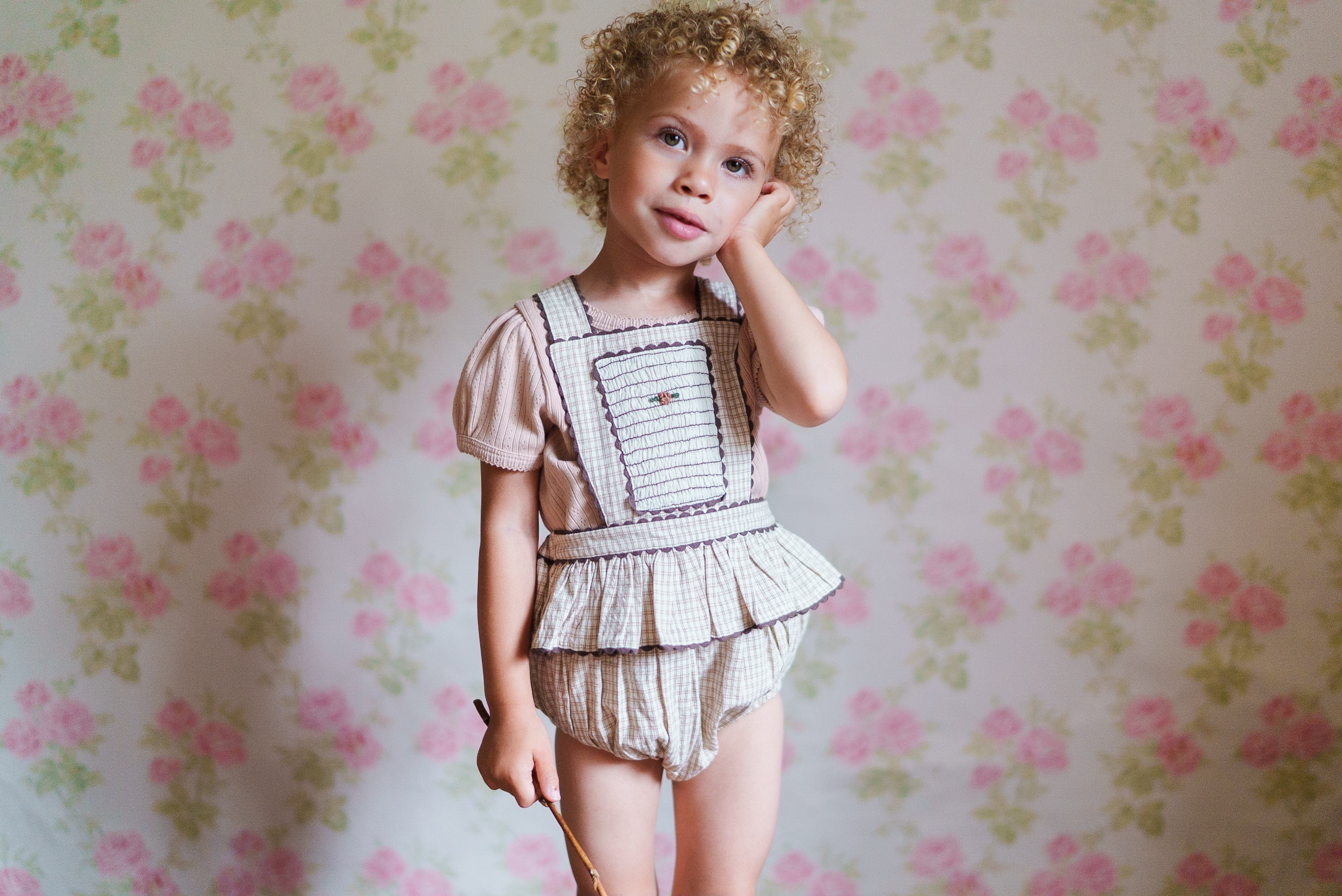 little cotton clothes Pointelle T-shirt in Powder