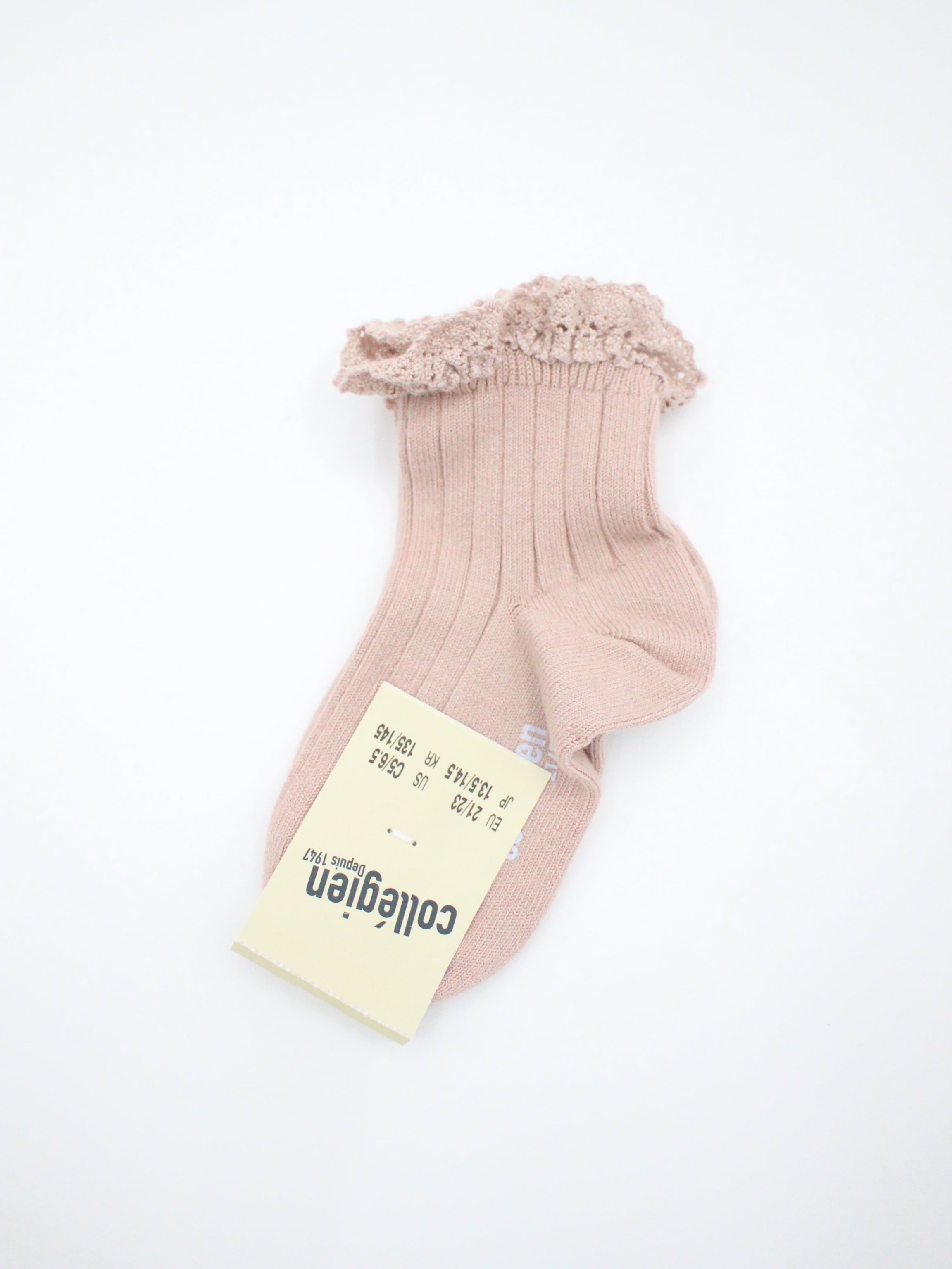 collegien Lili - Lace Trim Ribbed Ankle Socks Vieux Rose
