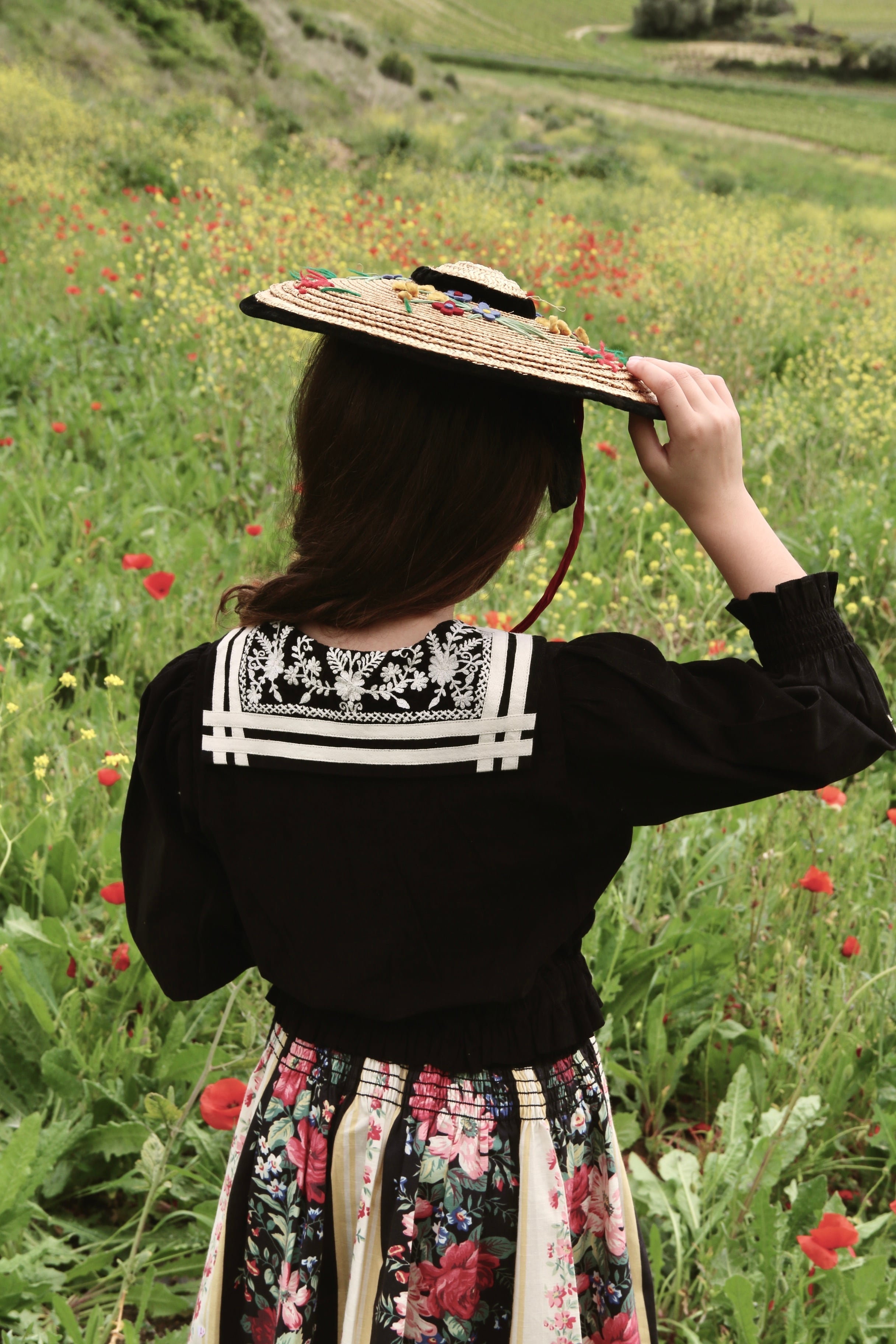 BONJOUR DIARY Sailor blouse black baby cord
