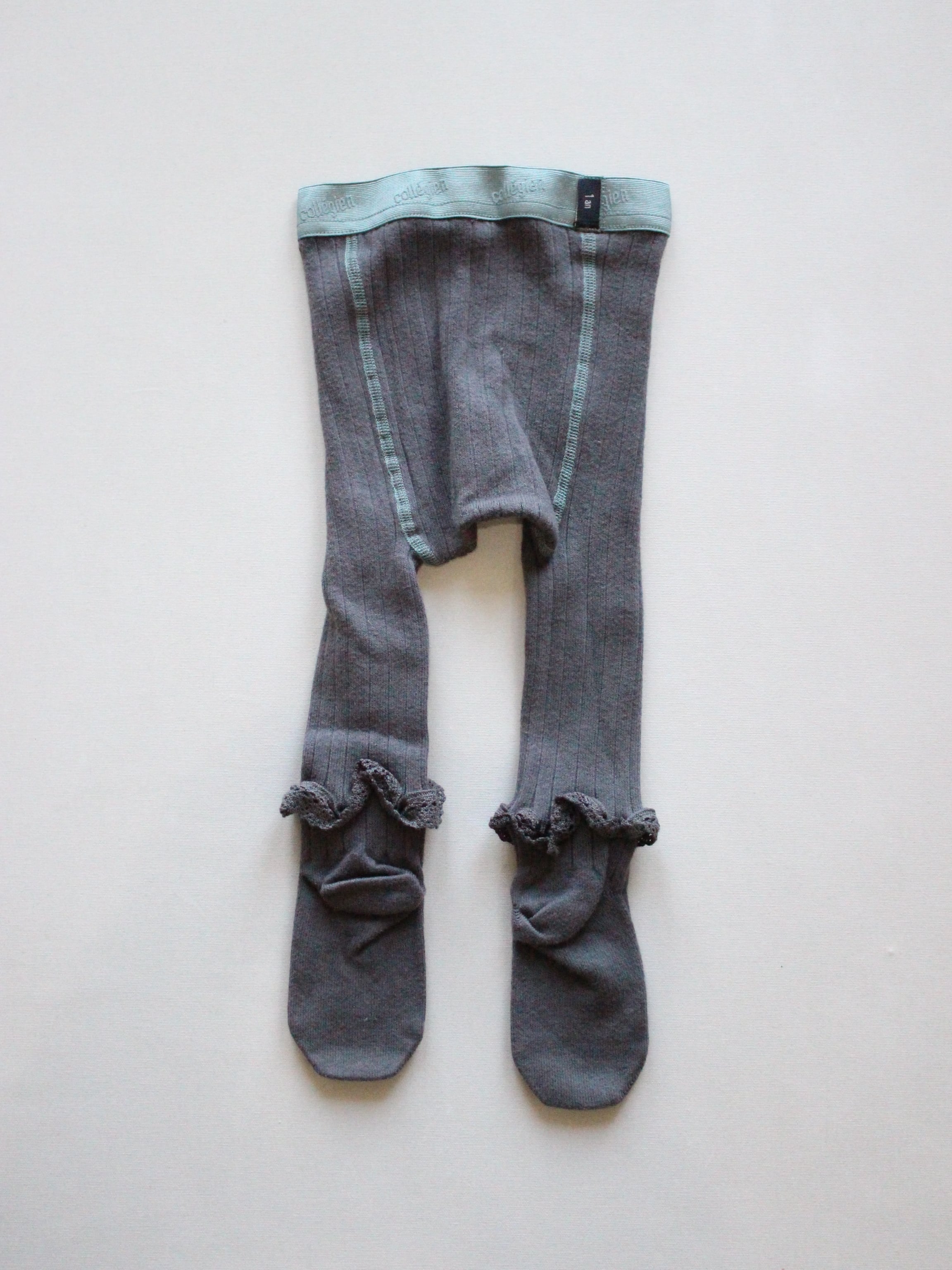 collegien LACE FRILL RIBBED TIGHTS Gris Galet