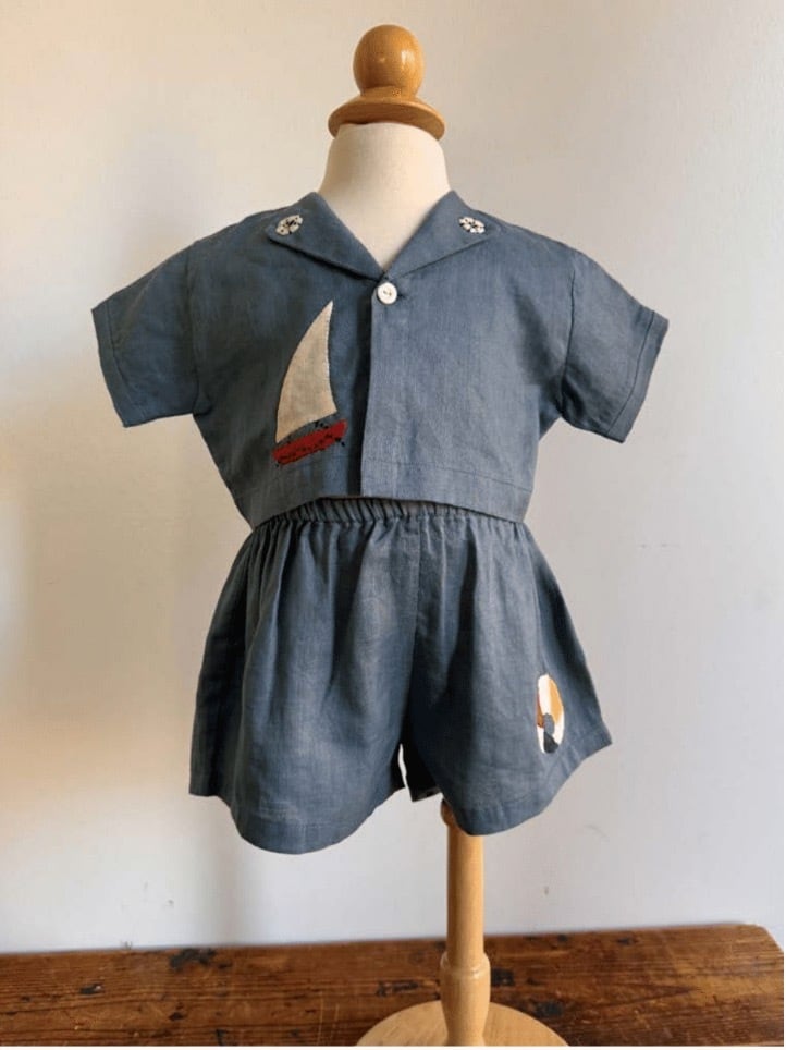Misha & Puff Seaside Button Top Blueslate Baby