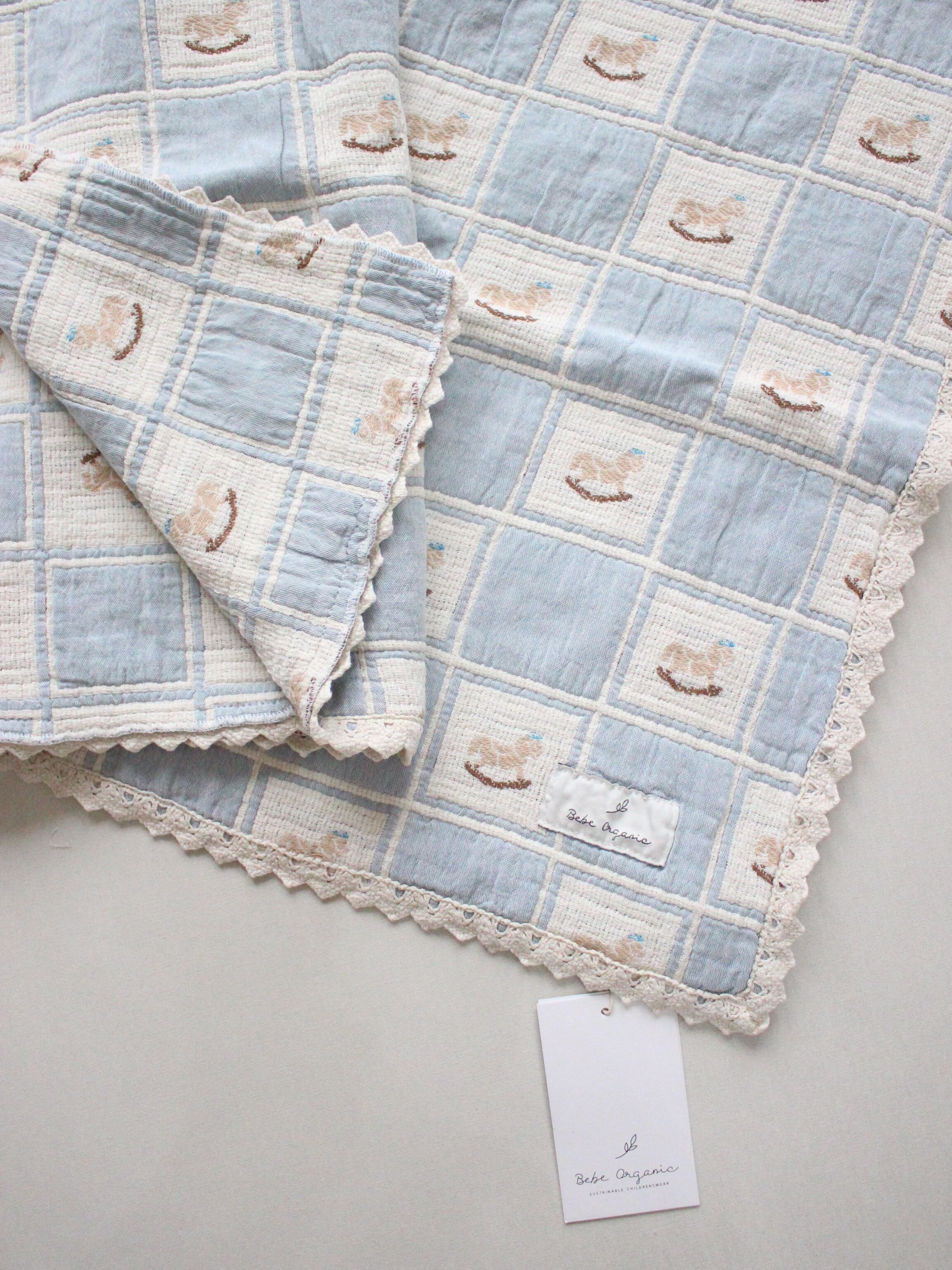 Bebe Organic Rocking Horse Blanket Blue Patchwork