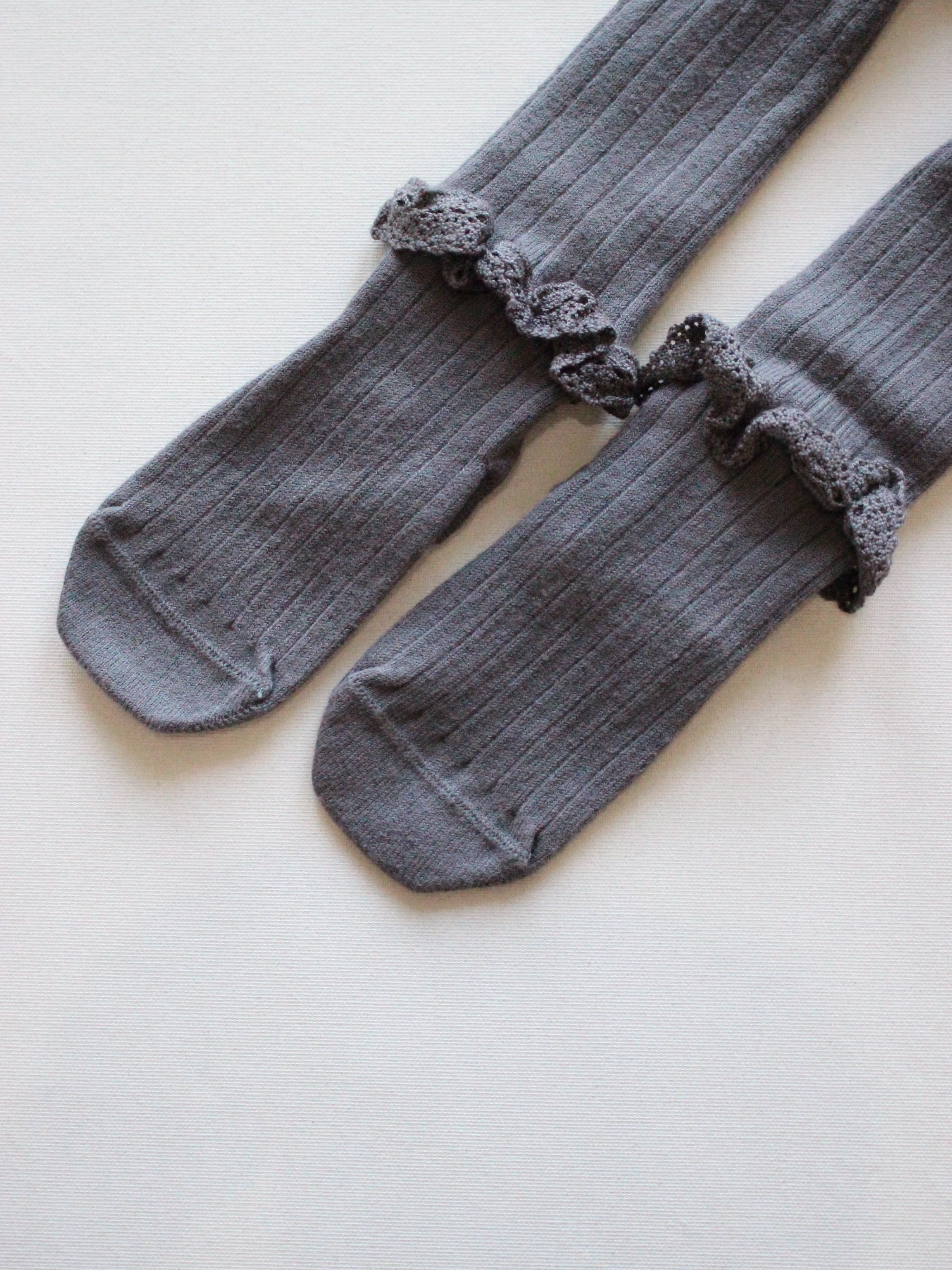 collegien LACE FRILL RIBBED TIGHTS Gris Galet