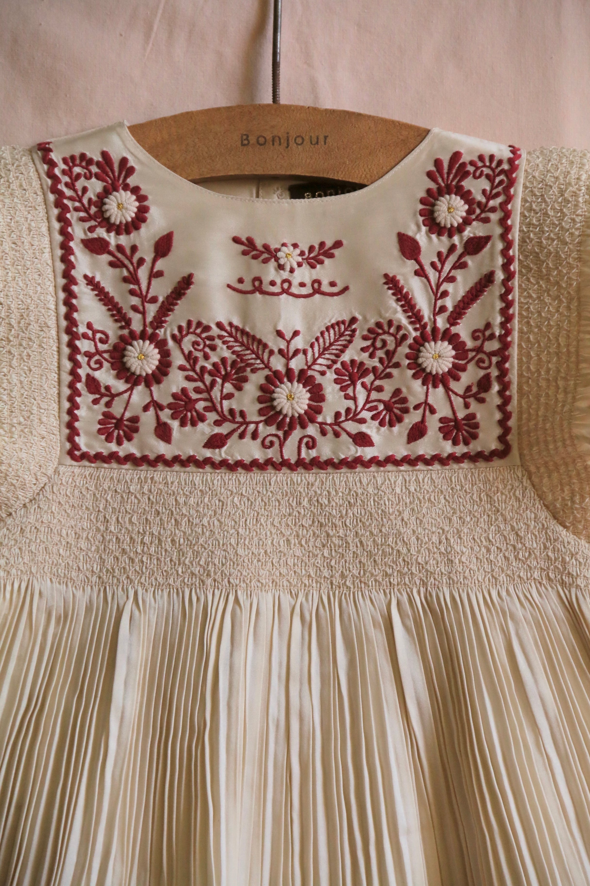 BONJOUR DIARY Dress pleated ivory taffetas