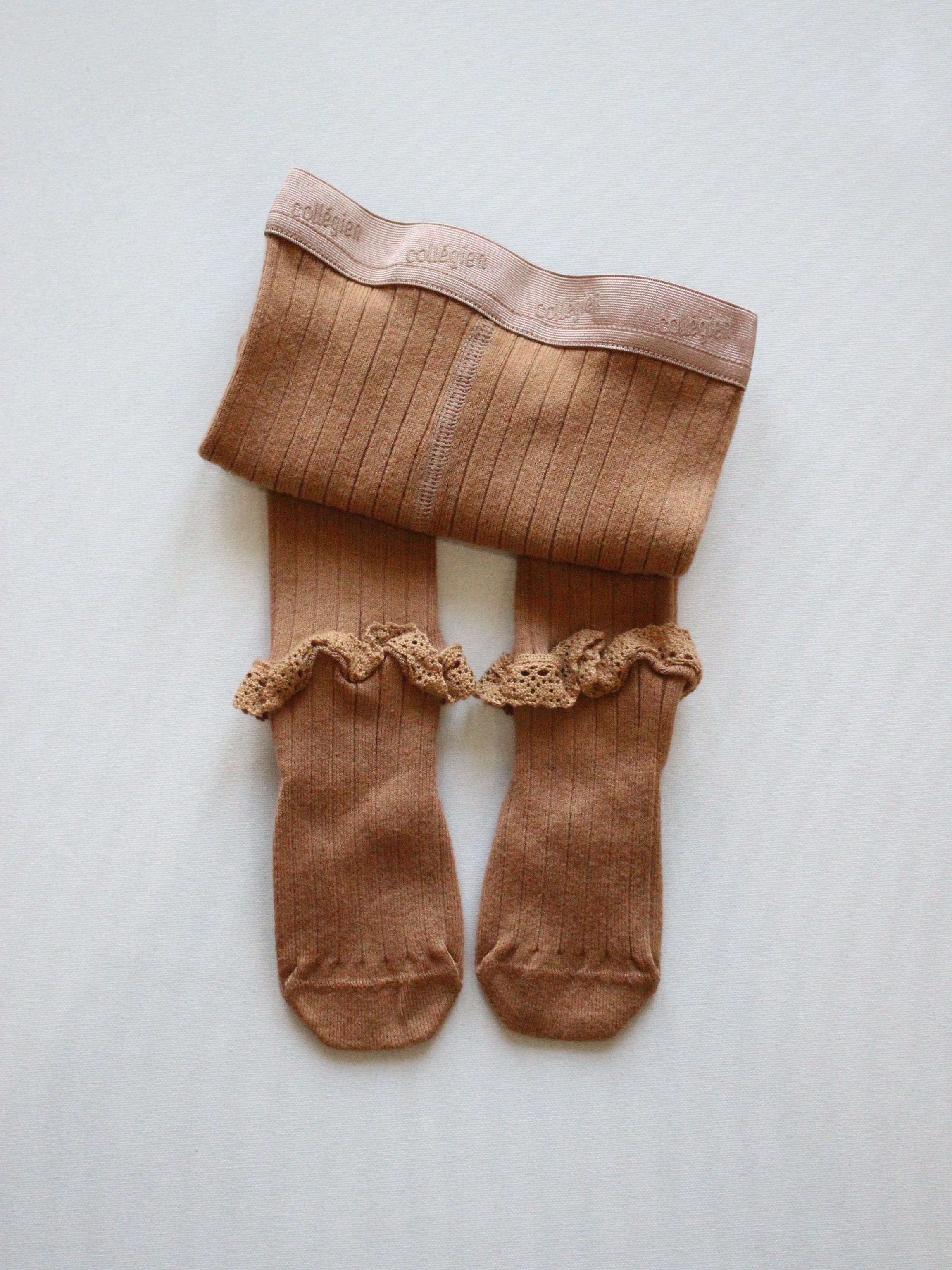 collegien LACE FRILL RIBBED TIGHTS Caramel