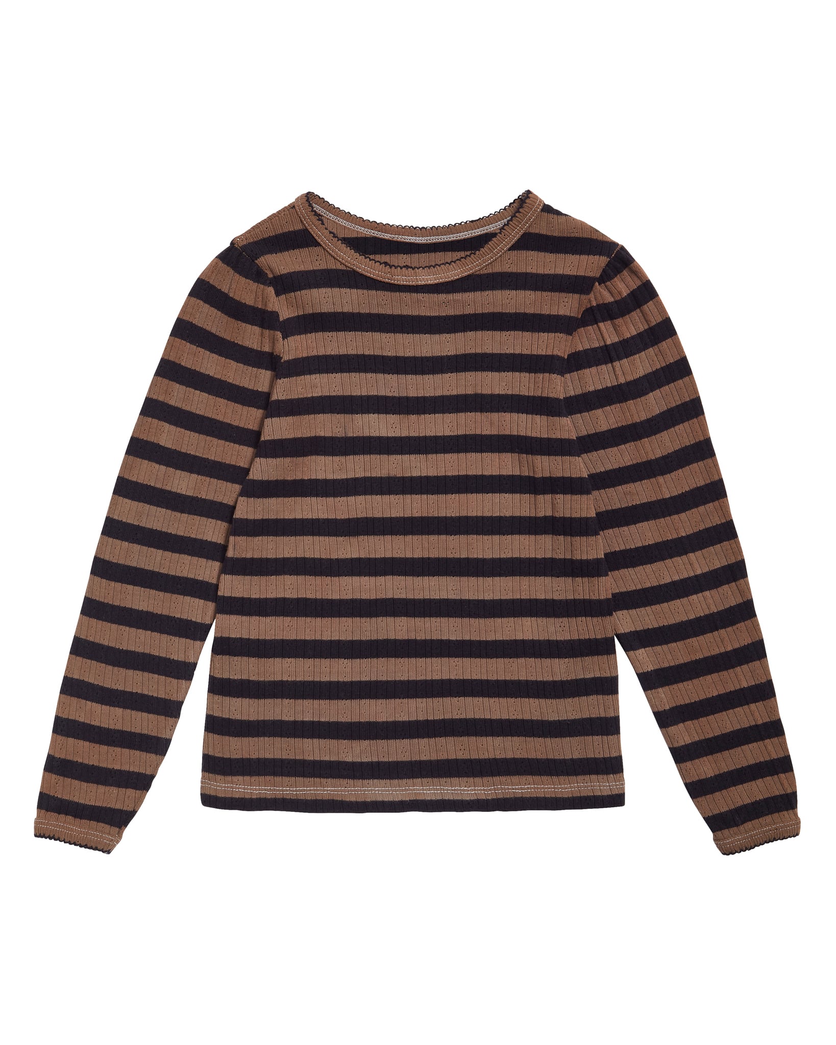 little cotton clothes Organic Pointelle T-shirt Nutmeg Stripe
