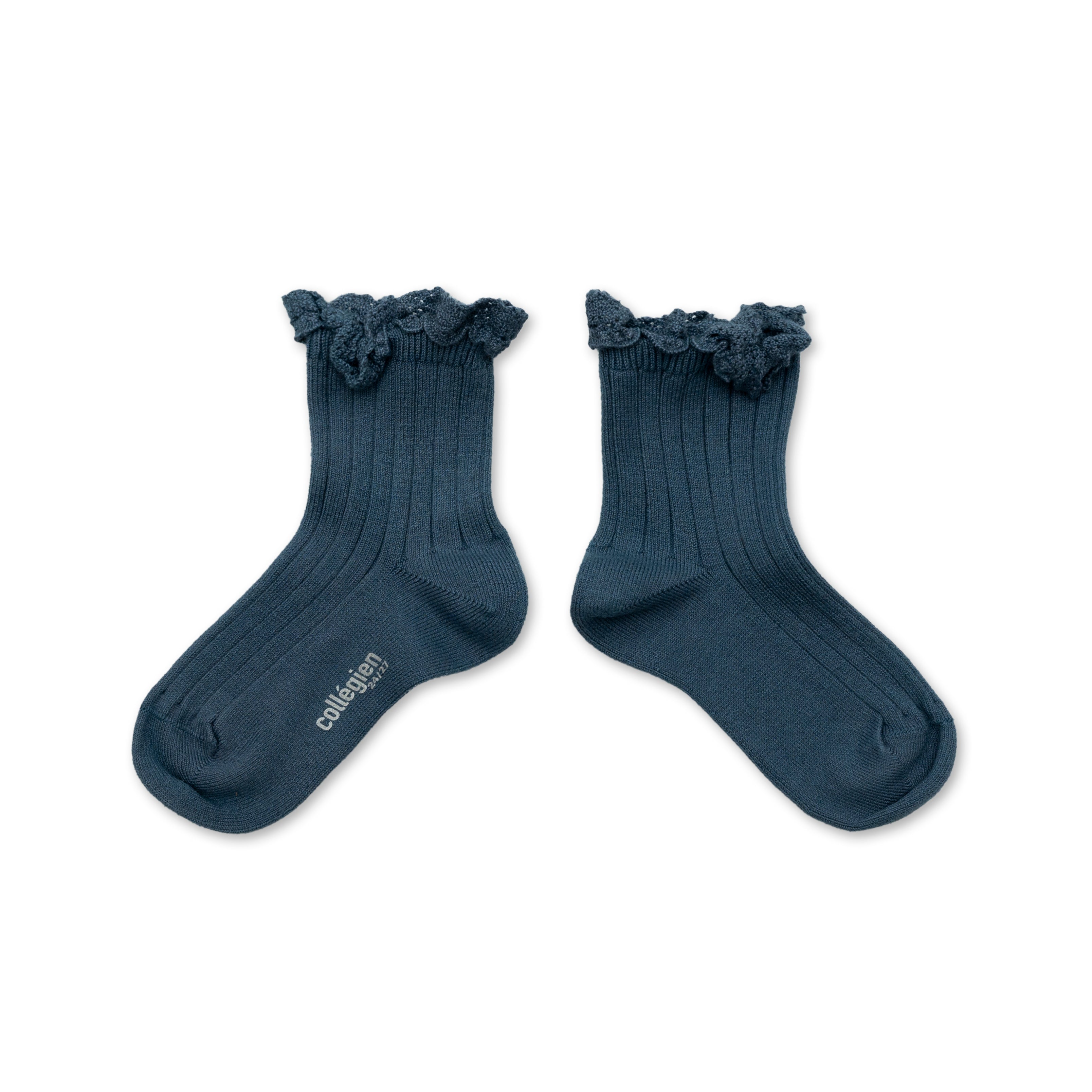 collegien Lili - Lace Trim Ribbed Ankle Socks bleu cendro