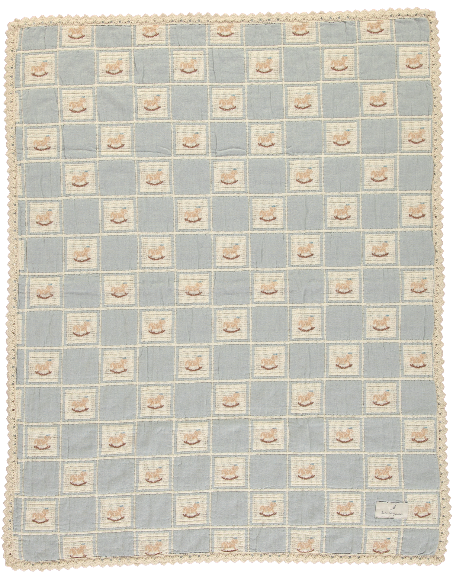 Bebe Organic  Rocking Horse Blanket  Blue Patchwork