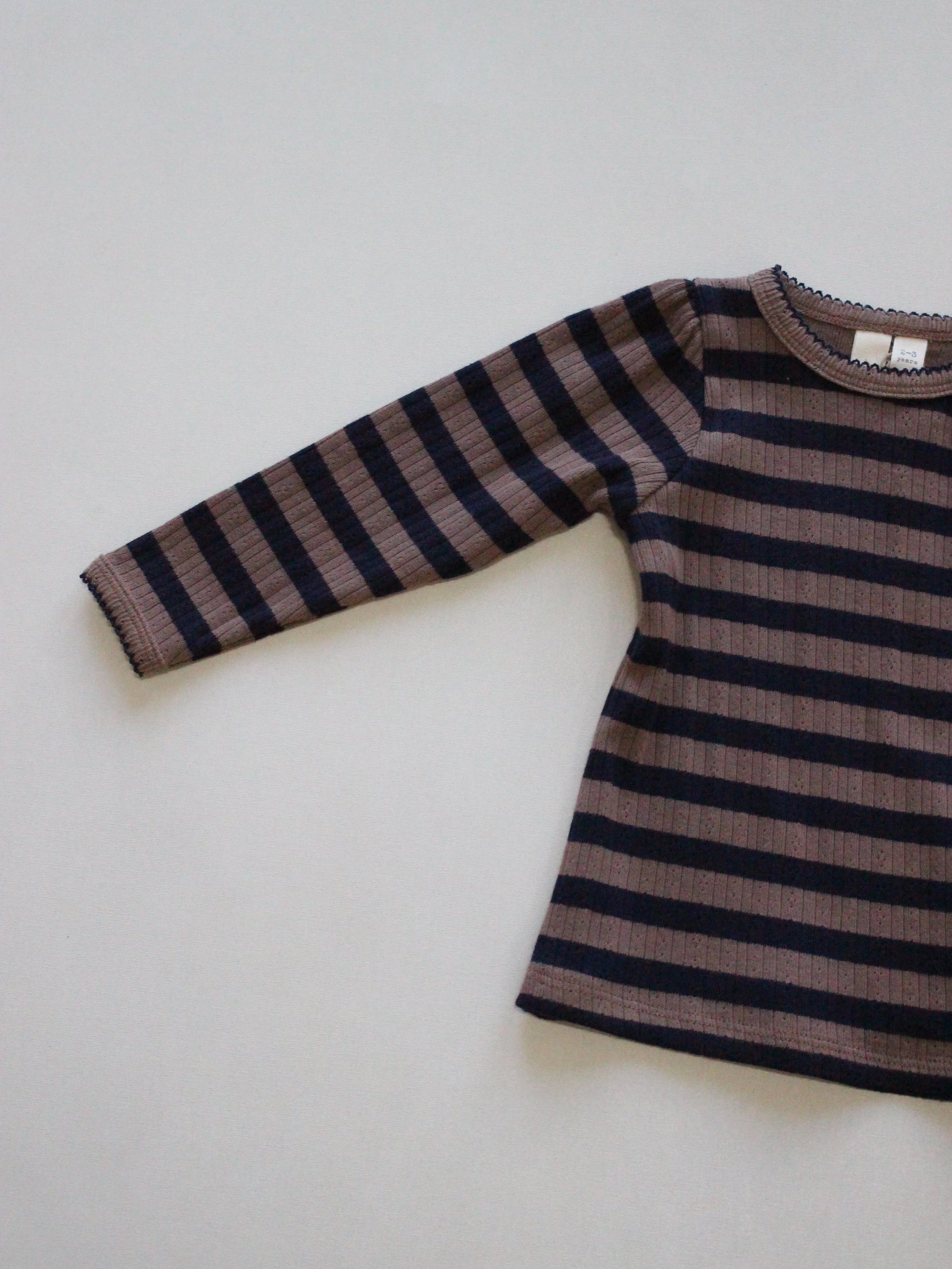 little cotton clothes Organic Pointelle T-shirt Nutmeg Stripe