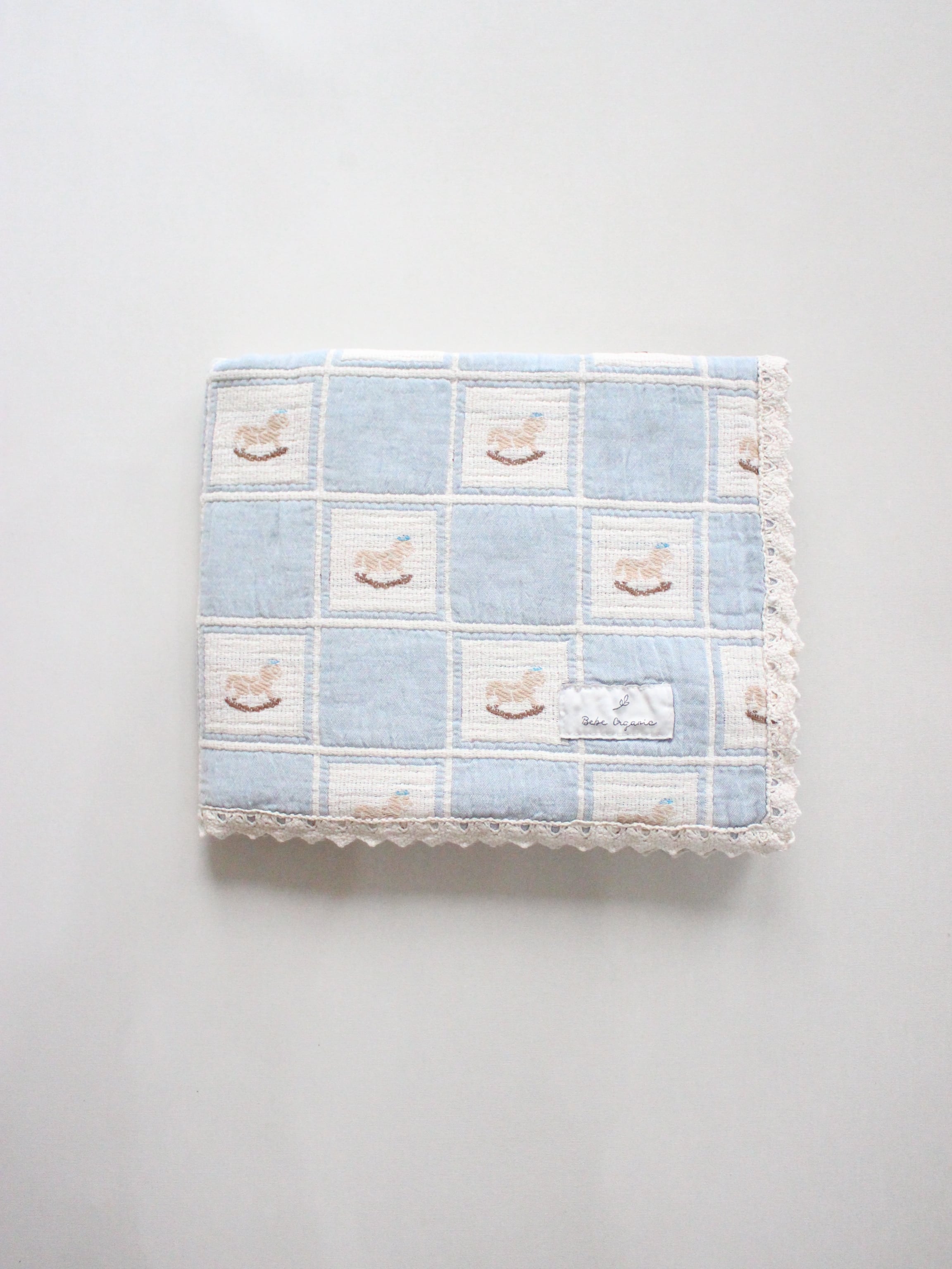 Bebe Organic  Rocking Horse Blanket  Blue Patchwork