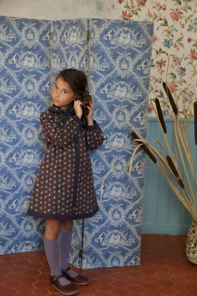 BONJOUR DIARY  Quilted dress coat with scarf Little bouquet print