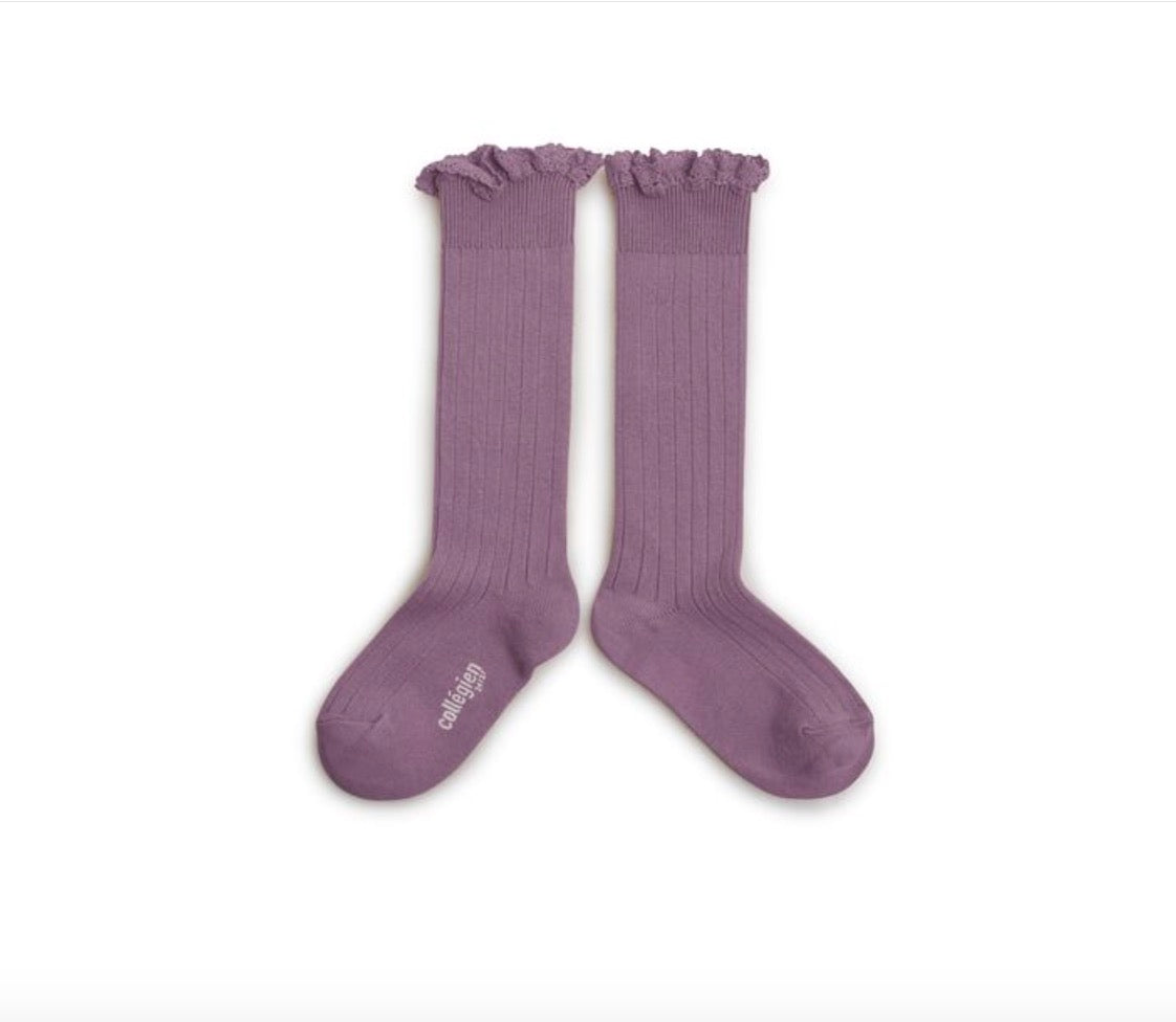 collegien Josephine Lace Trim Knee High Socks  glycine du japon