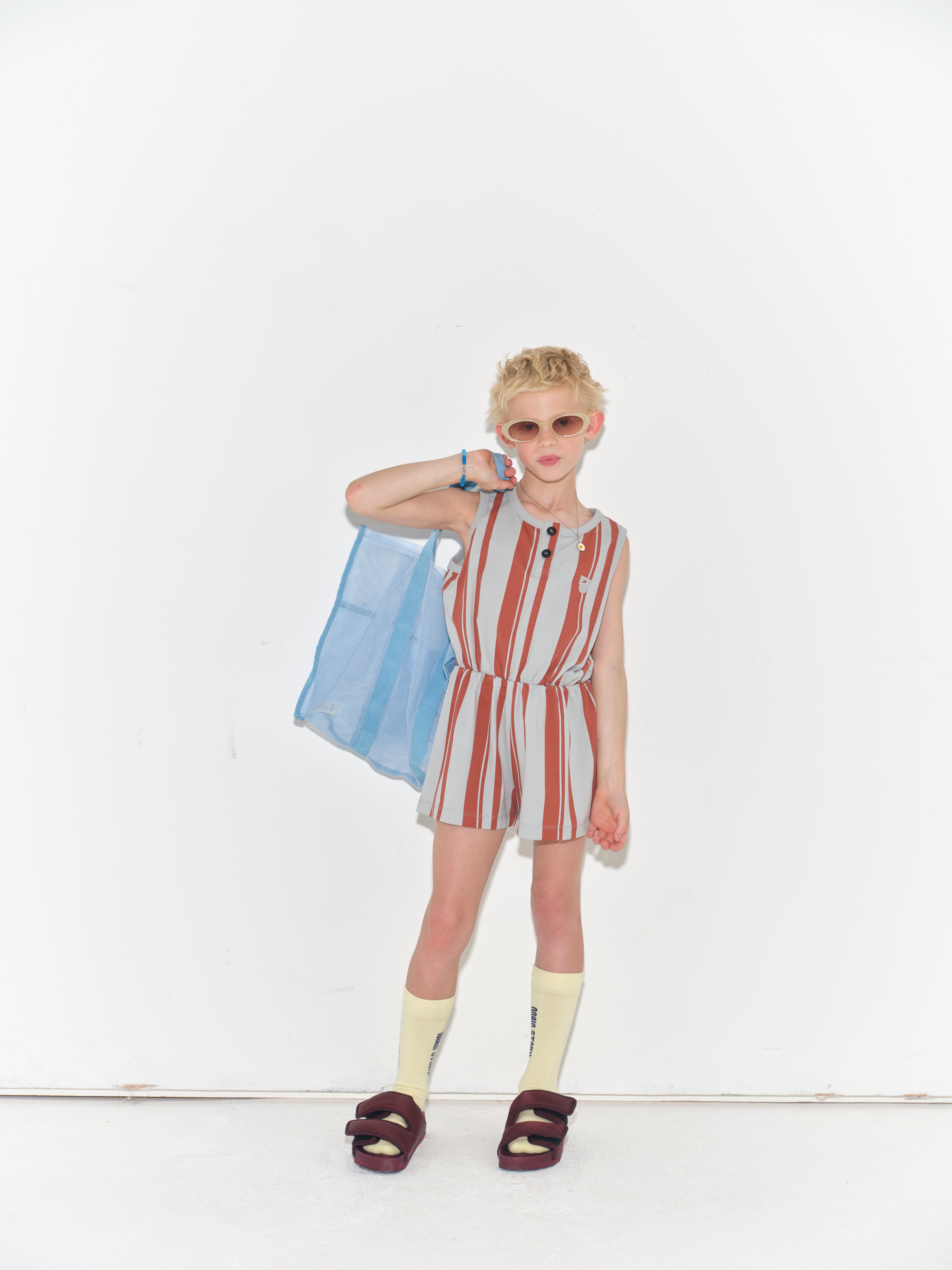main story　Playsuit  Pearl Blue Stripe