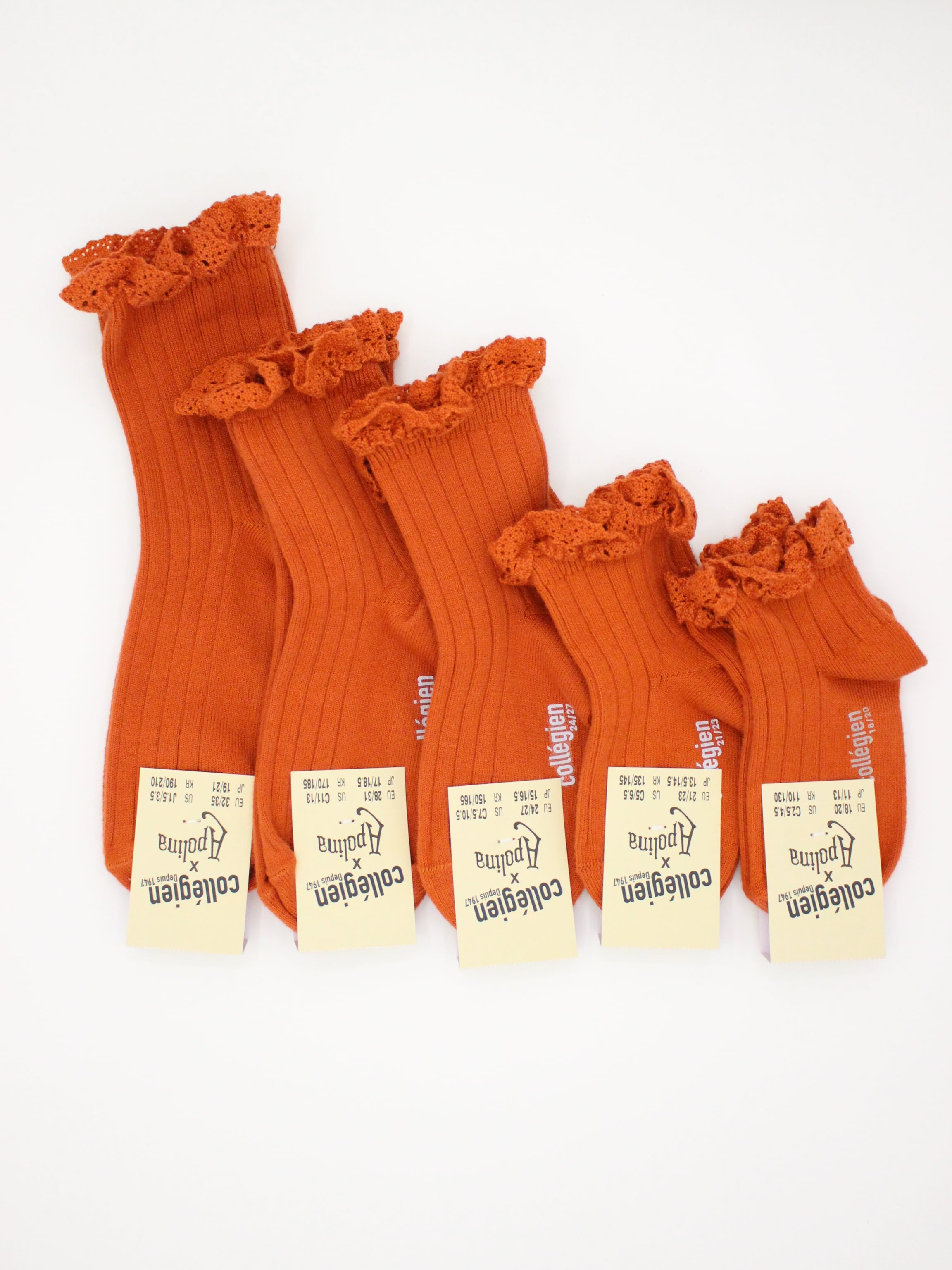 Apolina X collegien  Lili - Lace Trim Ribbed Ankle Socks  Orange Confite