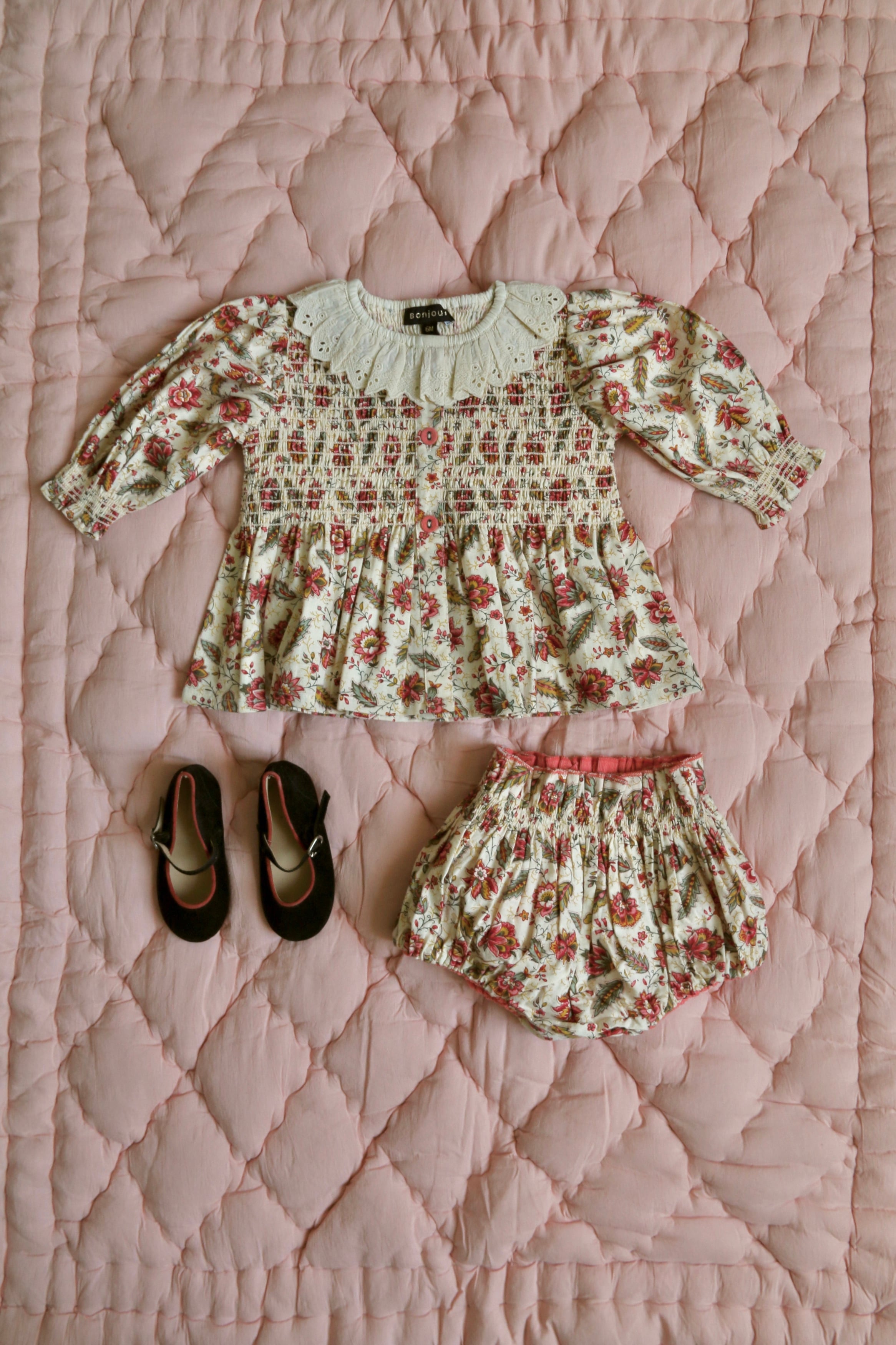 BONJOUR DIARY Baby set with reversible bloomer Aline print 6m-2y