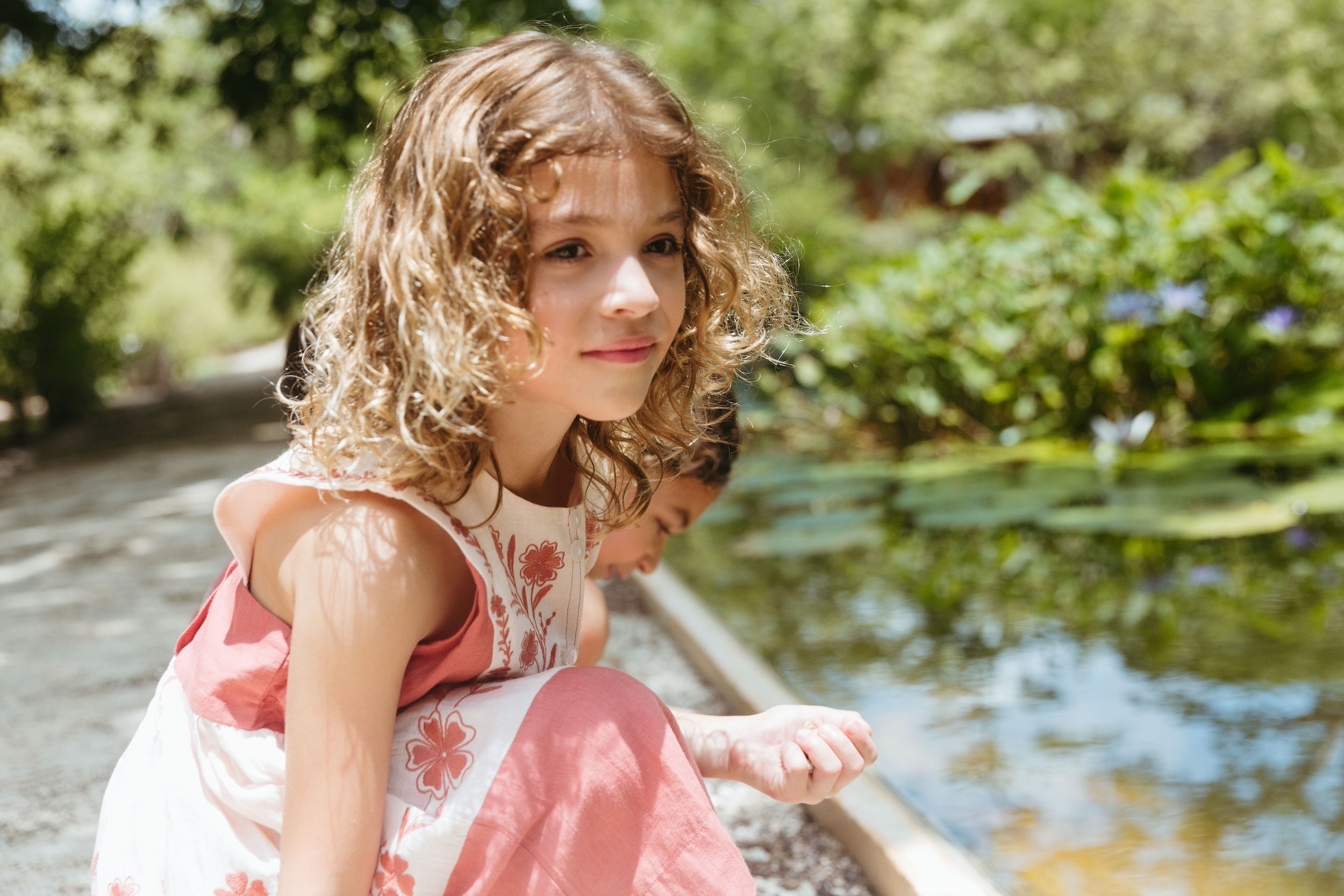 LALi  Vivi Dress in Color Block Brick Red & Pale Pink Linen