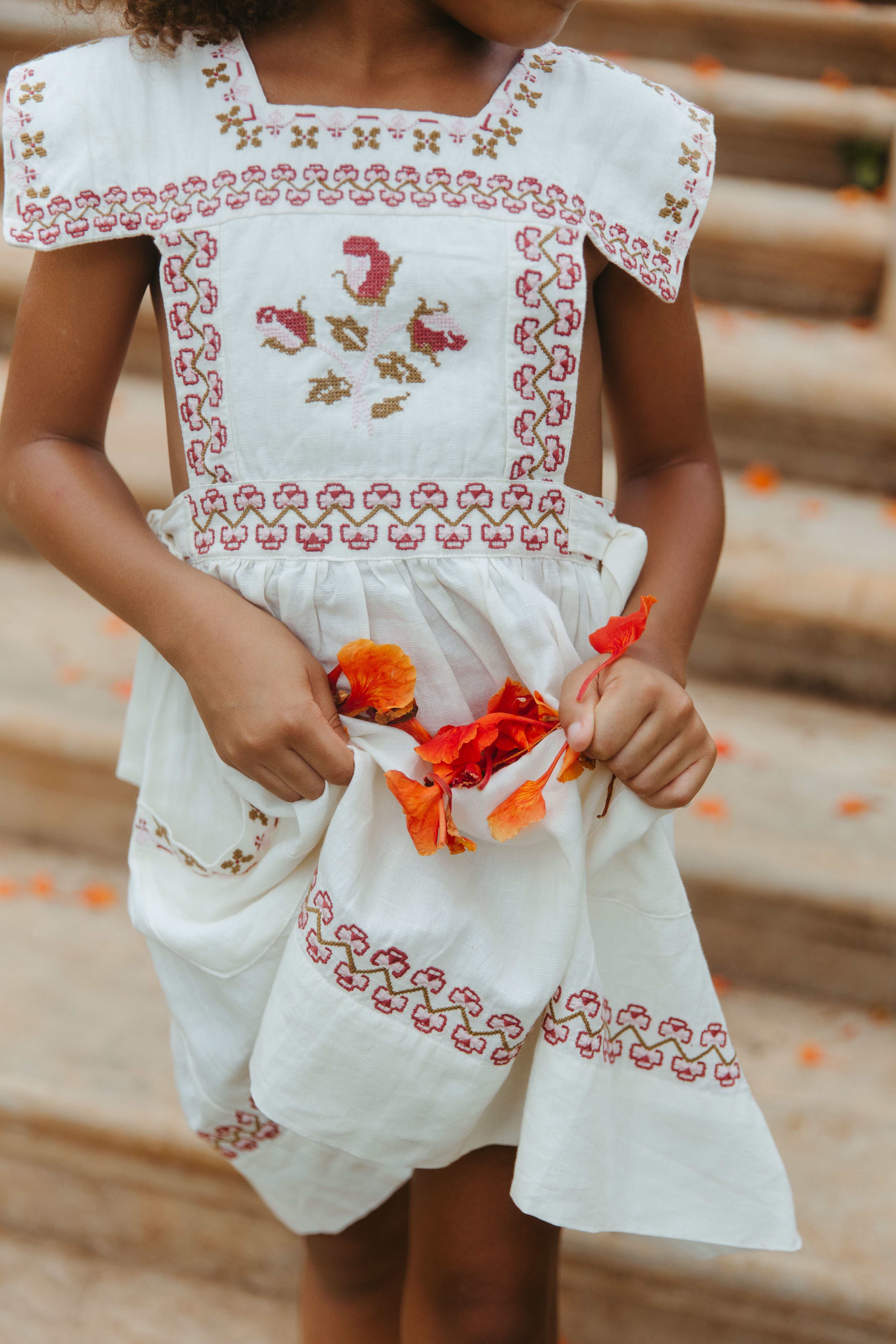 LALi  Polly Pinafore Dress in Antique White
