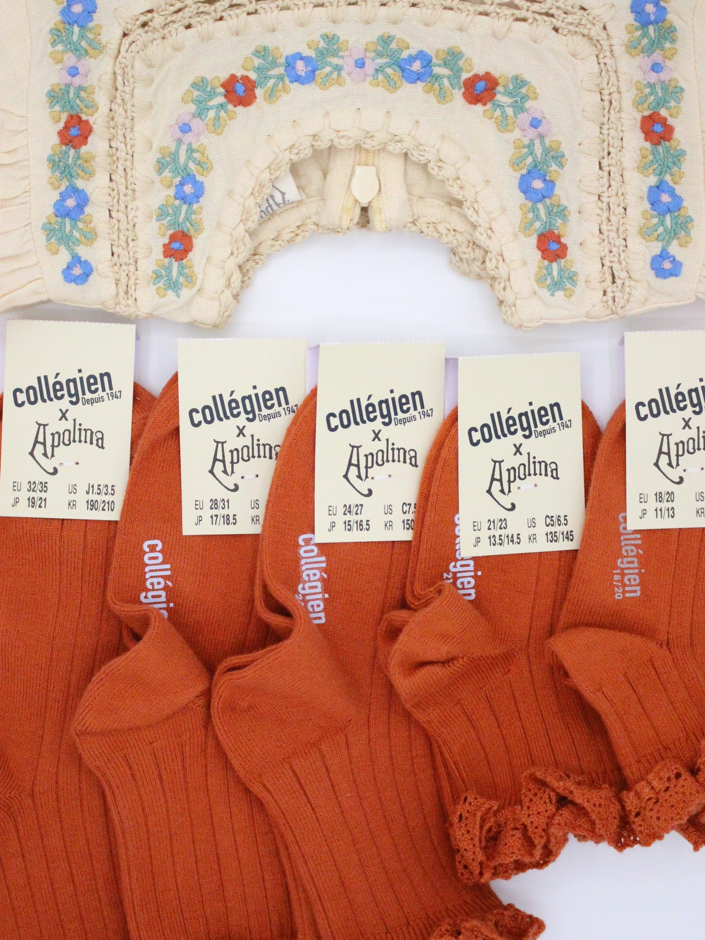 Apolina X collegien  Lili - Lace Trim Ribbed Ankle Socks  Orange Confite