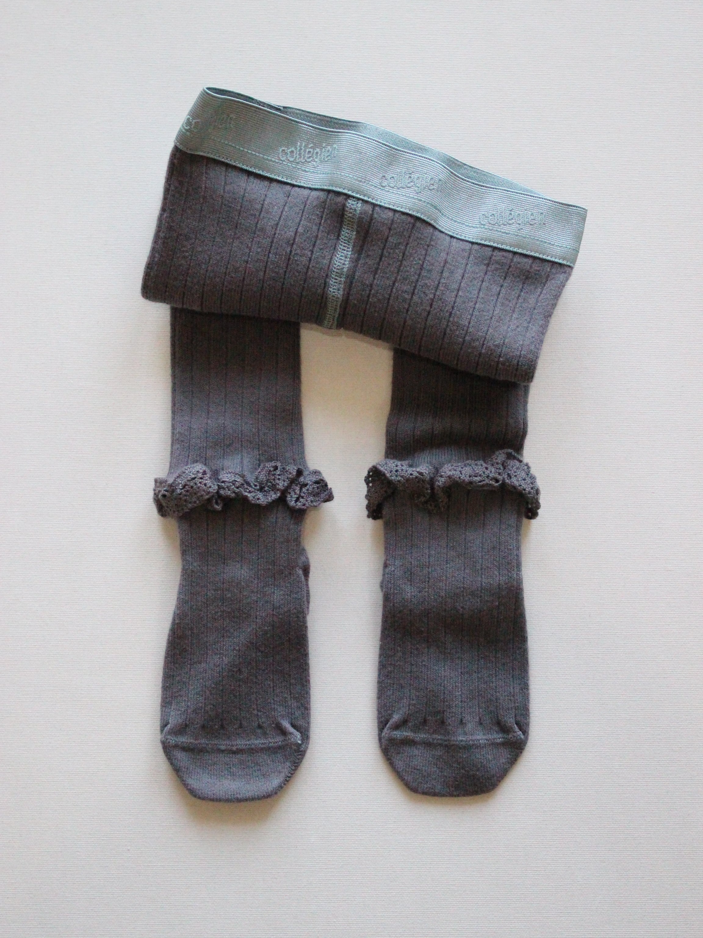 collegien LACE FRILL RIBBED TIGHTS Gris Galet