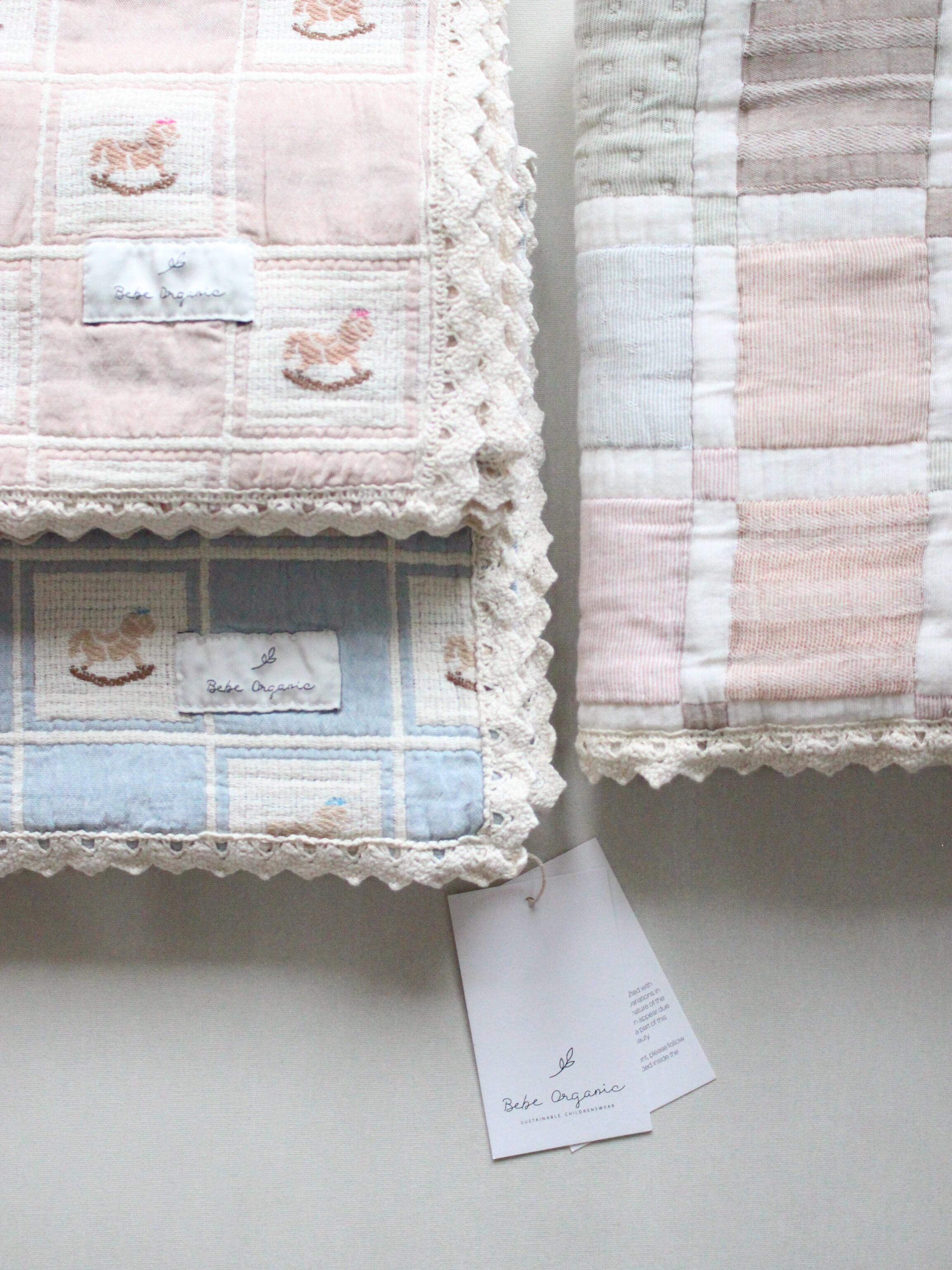 Bebe Organic  Rocking Horse Blanket  Blue Patchwork