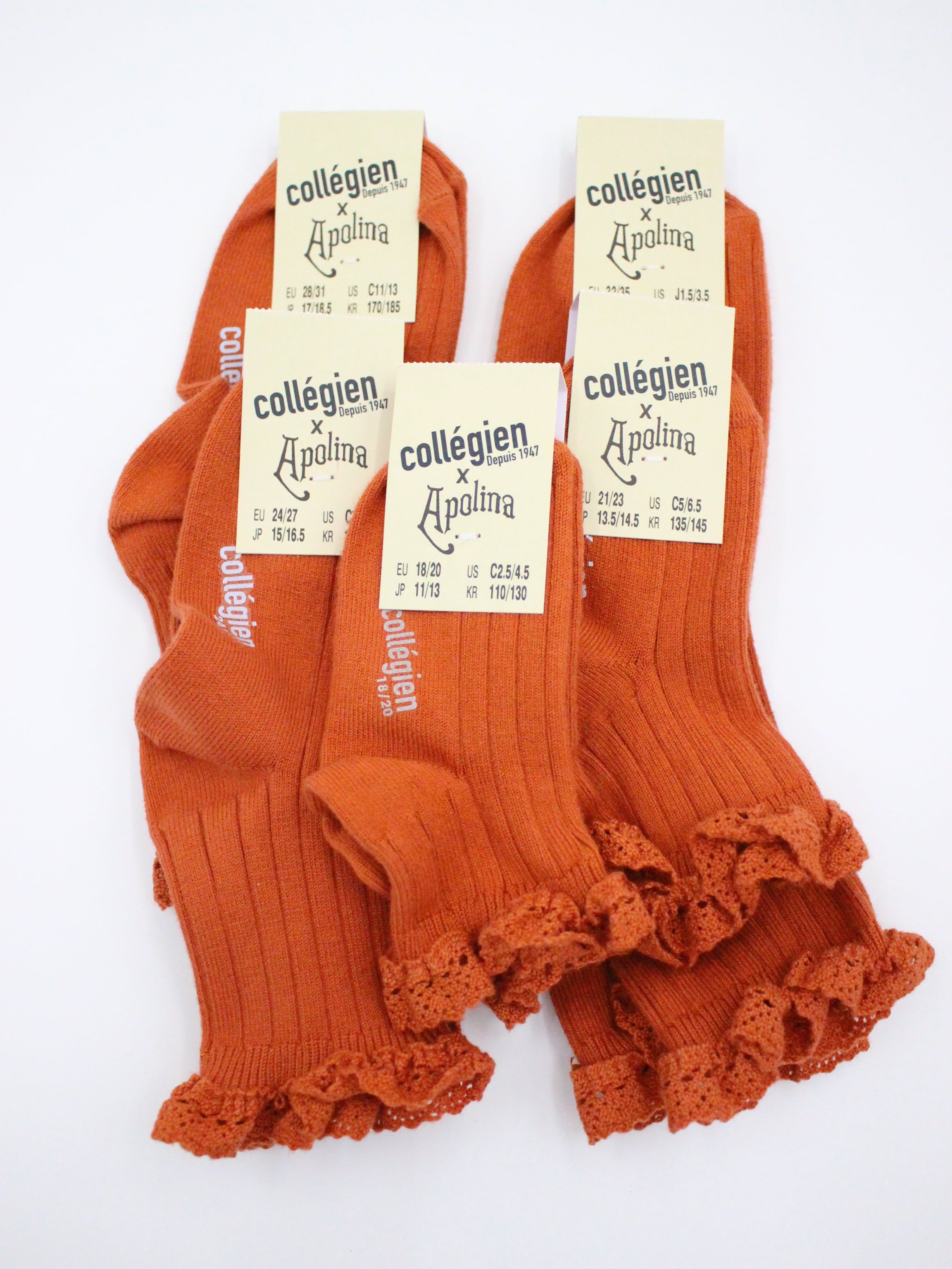 Apolina X collegien  Lili - Lace Trim Ribbed Ankle Socks  Orange Confite