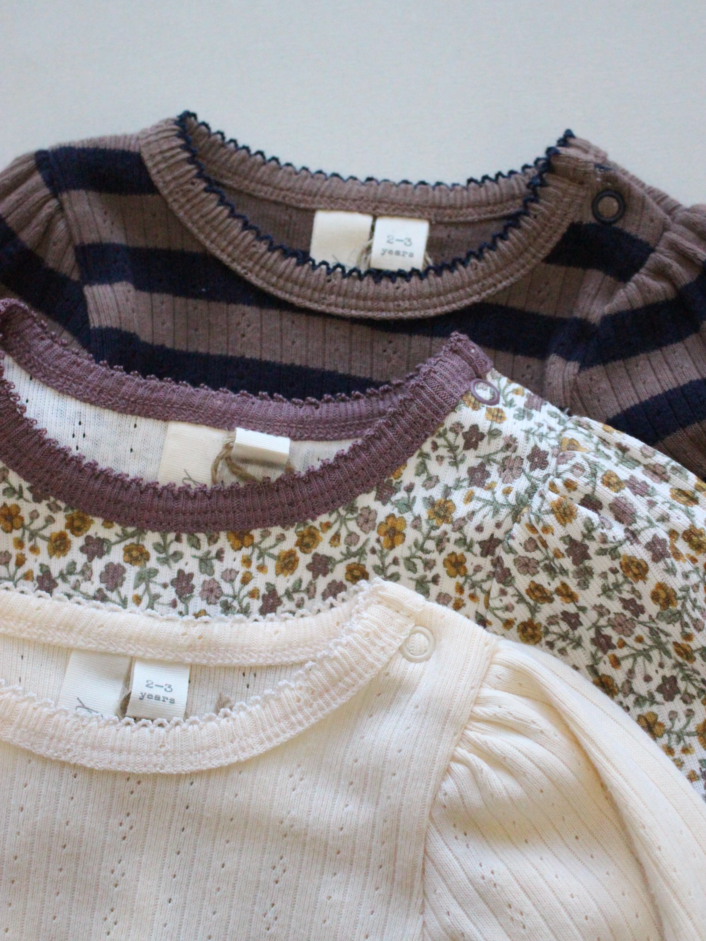 little cotton clothes Organic Pointelle T-shirt Nutmeg Stripe