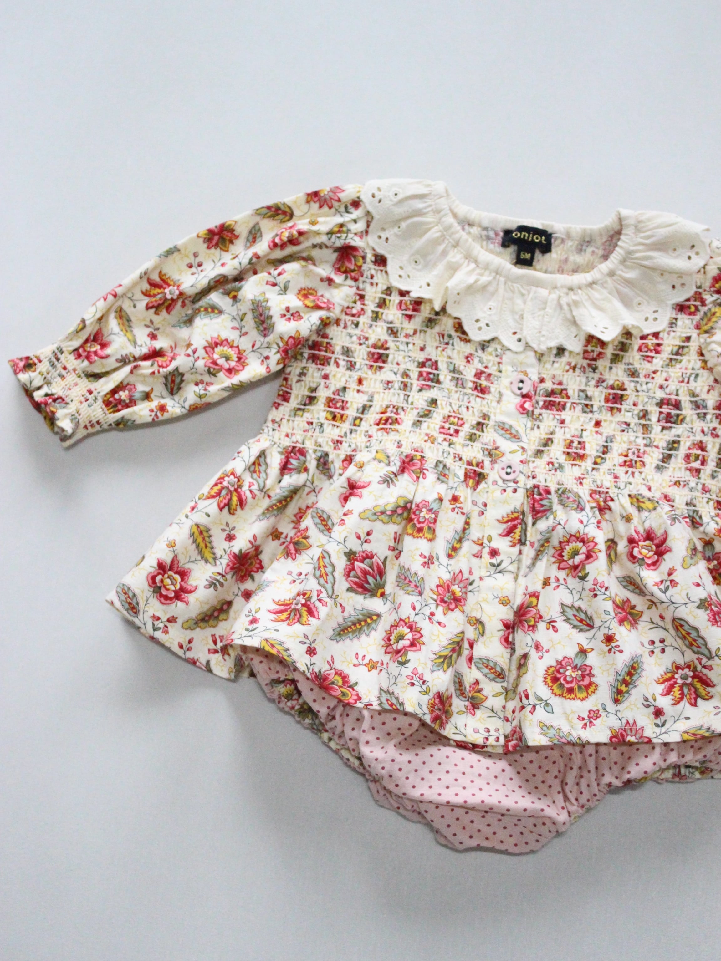 BONJOUR DIARY  Baby set with reversible bloomer Aline print 6m-2y　