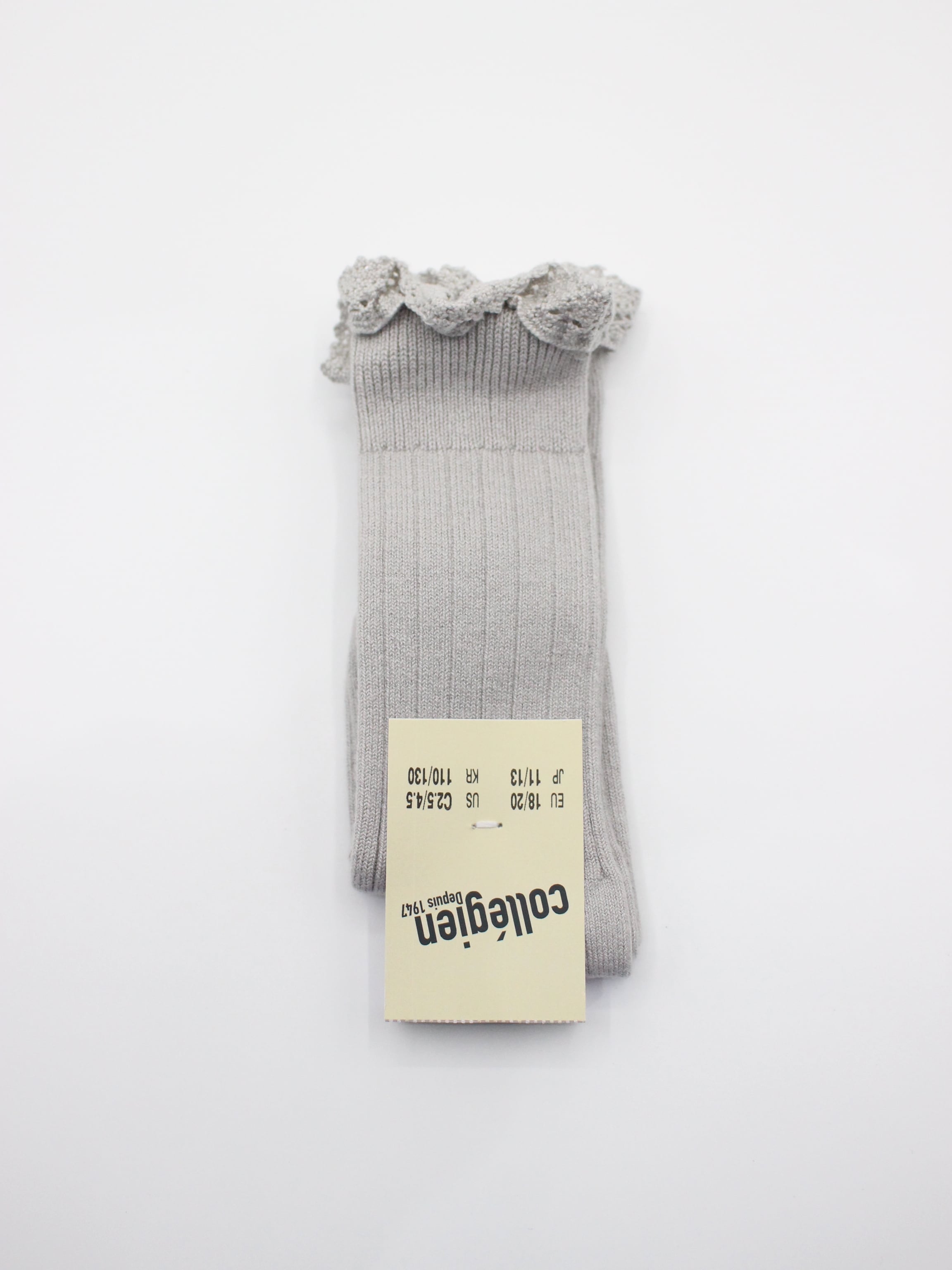 collegien Josephine lace-Trim Ribbed Knee-high Socks Gris Perle
