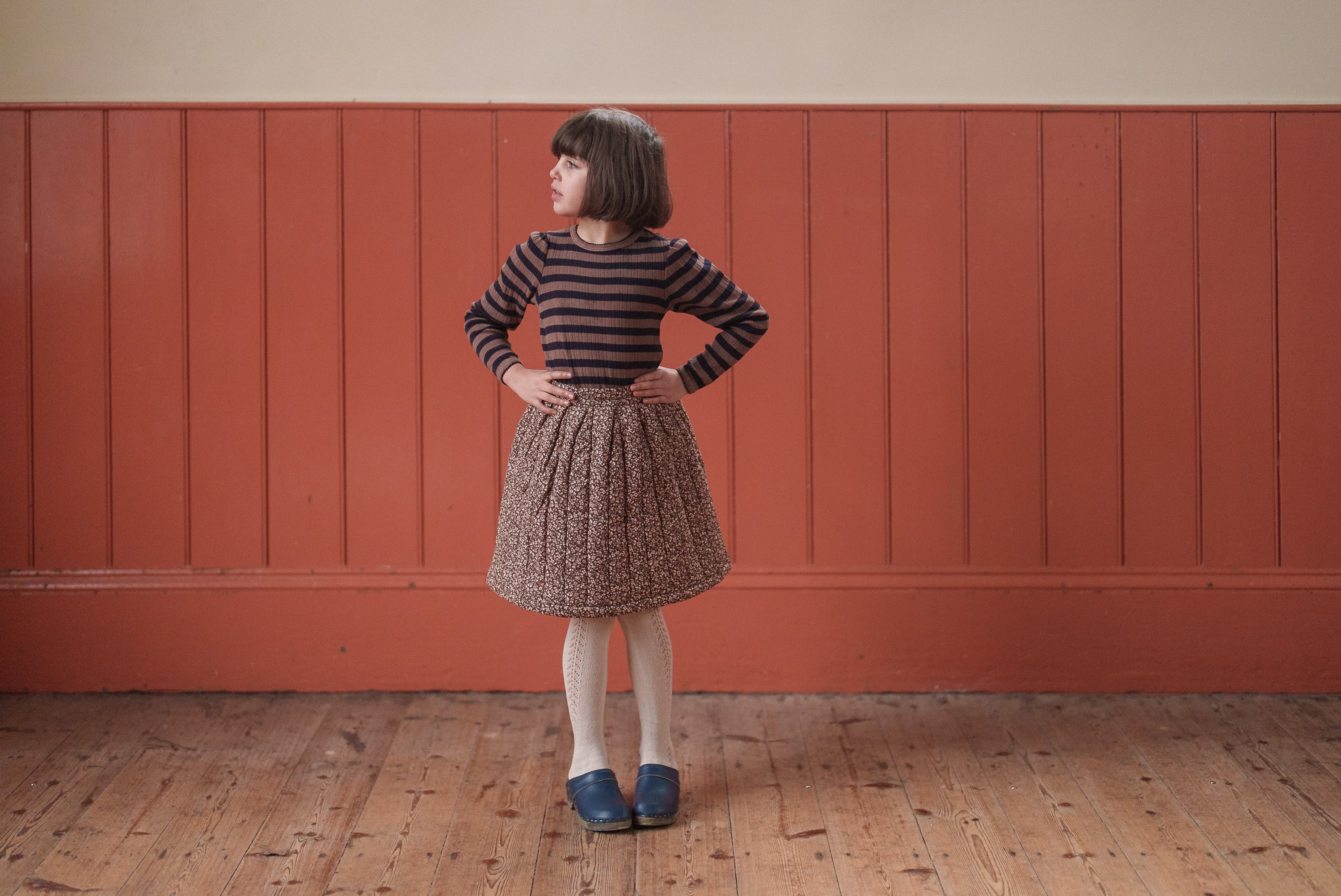 little cotton clothes Organic Pointelle T-shirt Nutmeg Stripe