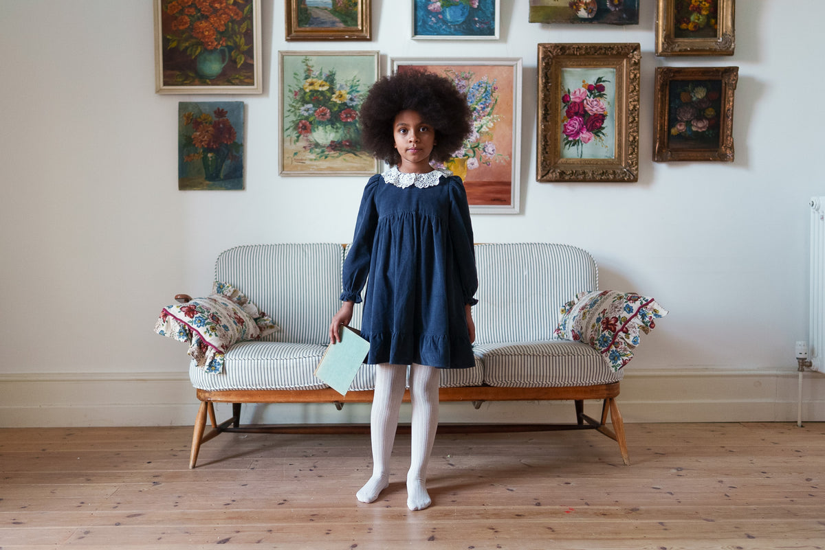 little cotton clothes  Velvet Mila Dress in Midnight