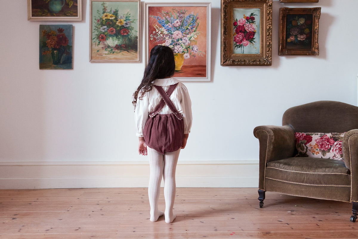 little cotton clothes  Velvet Dhalia romper in Sugarplum