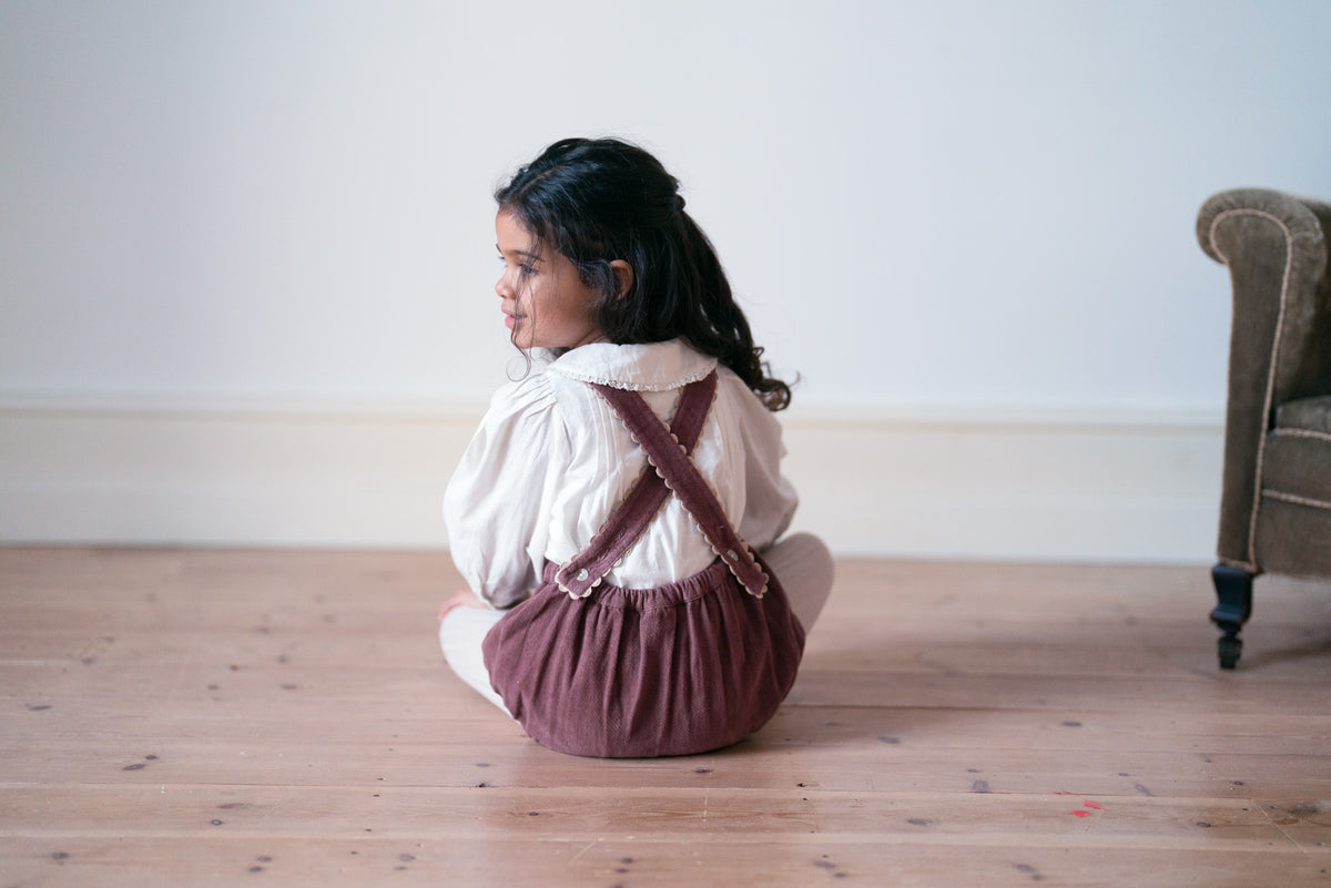little cotton clothes  Velvet Dhalia romper in Sugarplum