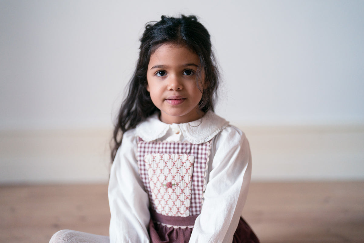 little cotton clothes  Velvet Dhalia romper in Sugarplum