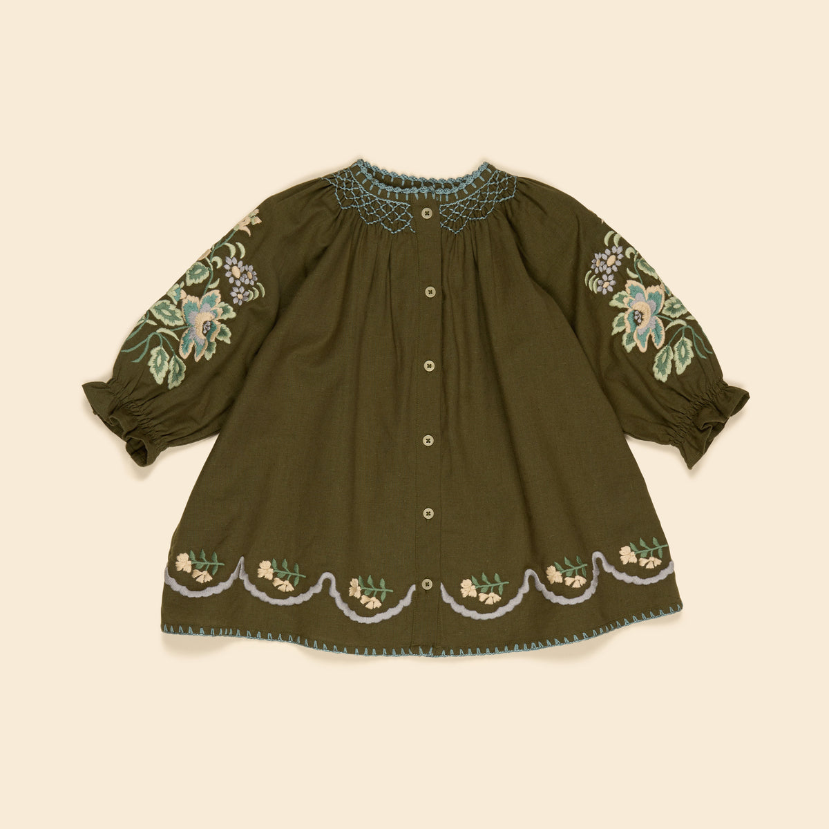 APOLINA  BABY CARINA EMBROIDERED SMOCK - FOREST