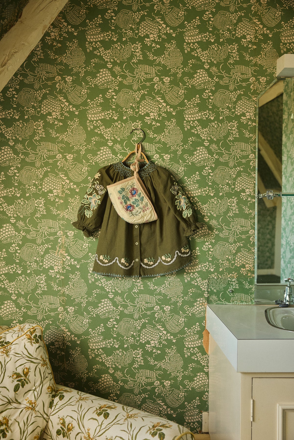 APOLINA  BABY CARINA EMBROIDERED SMOCK - FOREST